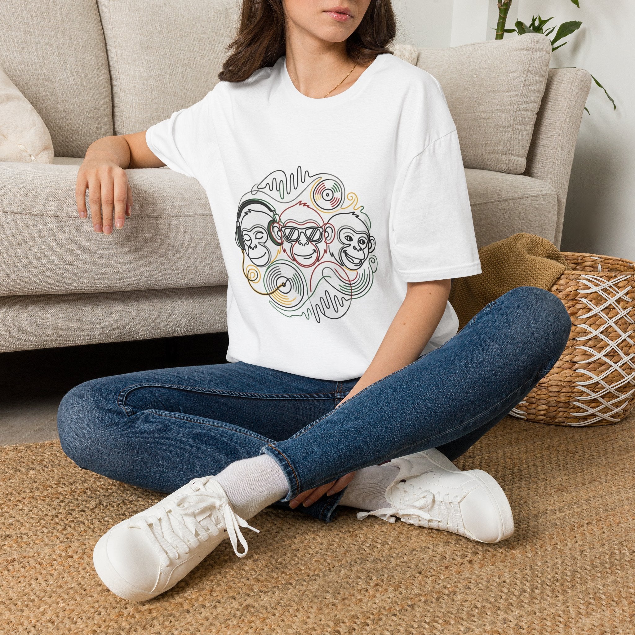 Music Monkeys T‑Shirt — Trio of DJ Monkeys Graphic Tee