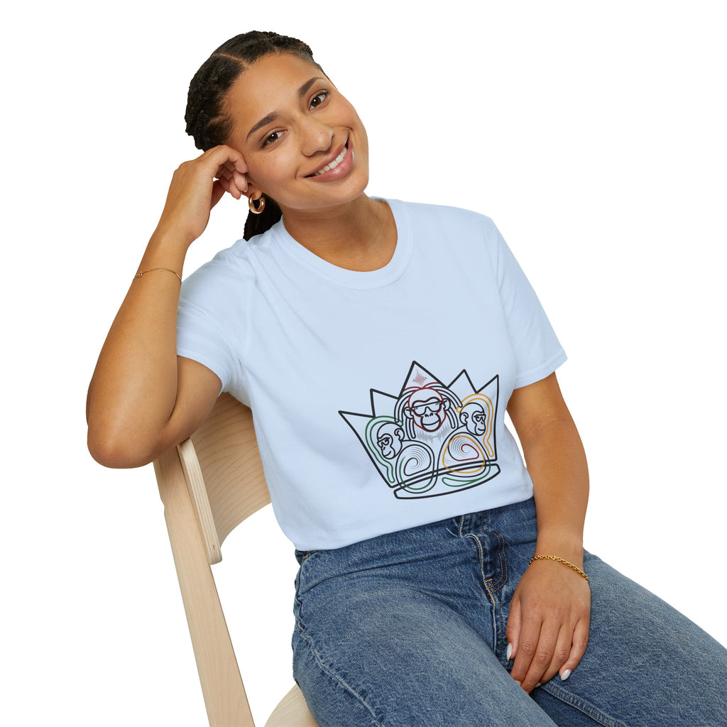Monkey Crown T-Shirt — Minimal Line Art Three Wise Monkeys Tee