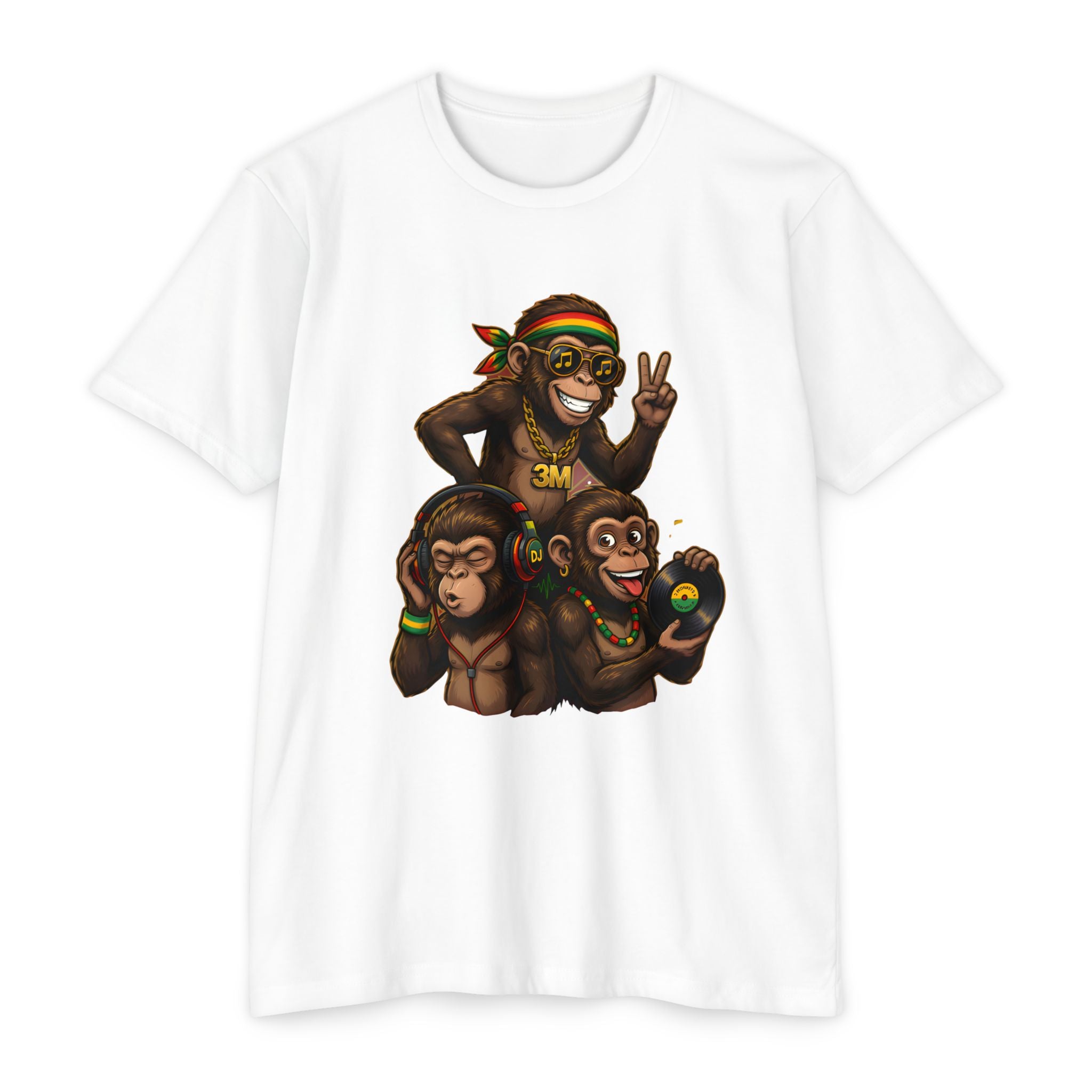 Rasta Monkeys Graphic T-Shirt — Three Wise Monkeys Reggae Design