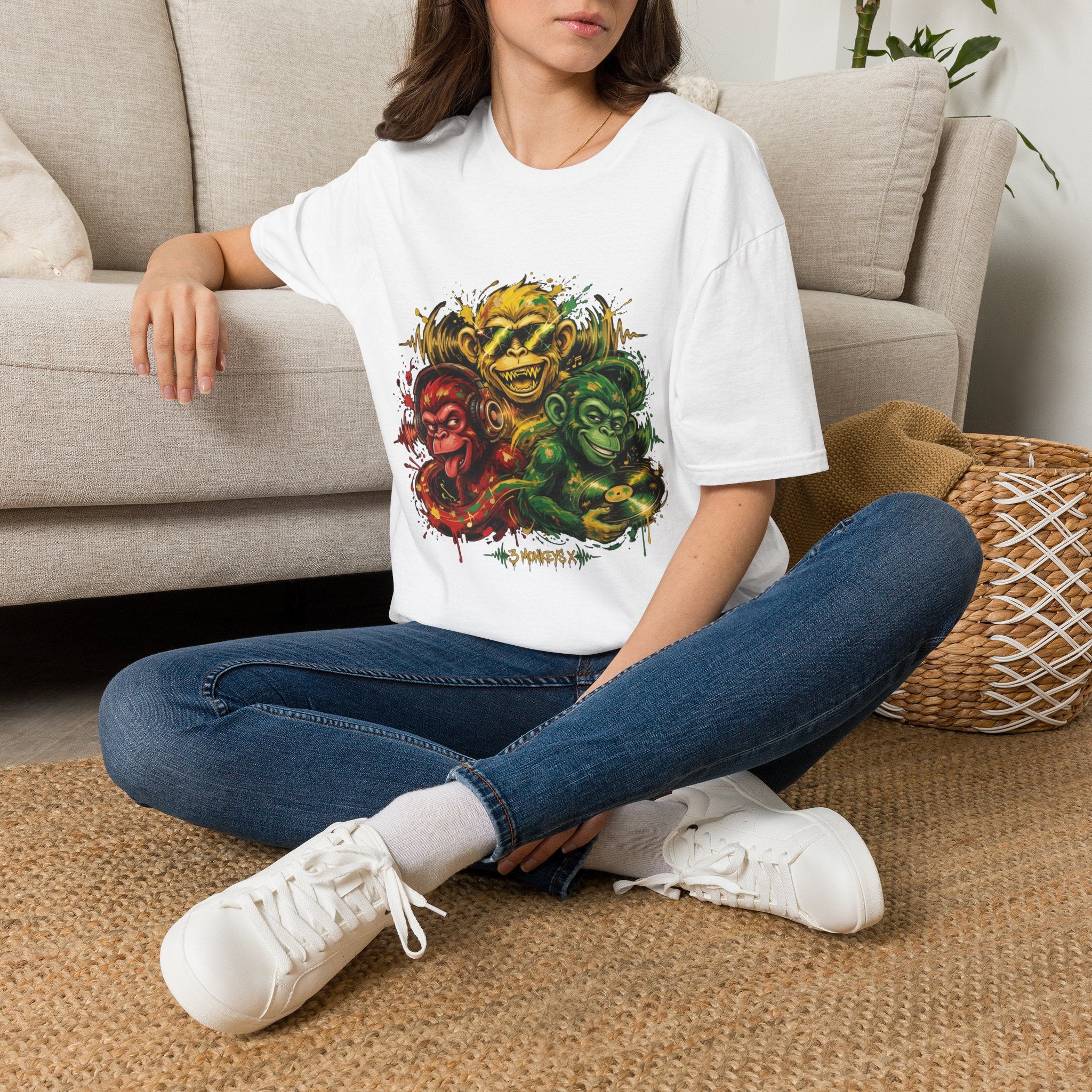 Graphic Tee — Three Wise Monkeys Reggae Skull Art T-Shirt