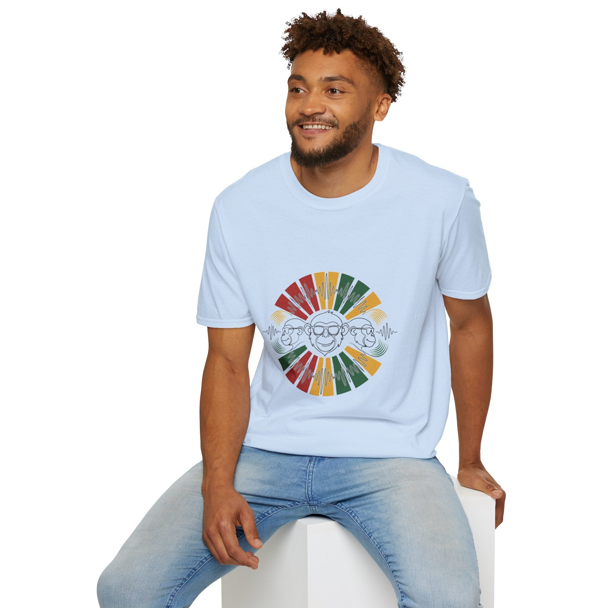 Retro Rainbow Sunface T-Shirt — Vintage Hippie Skull & Sunglasses Graphic
