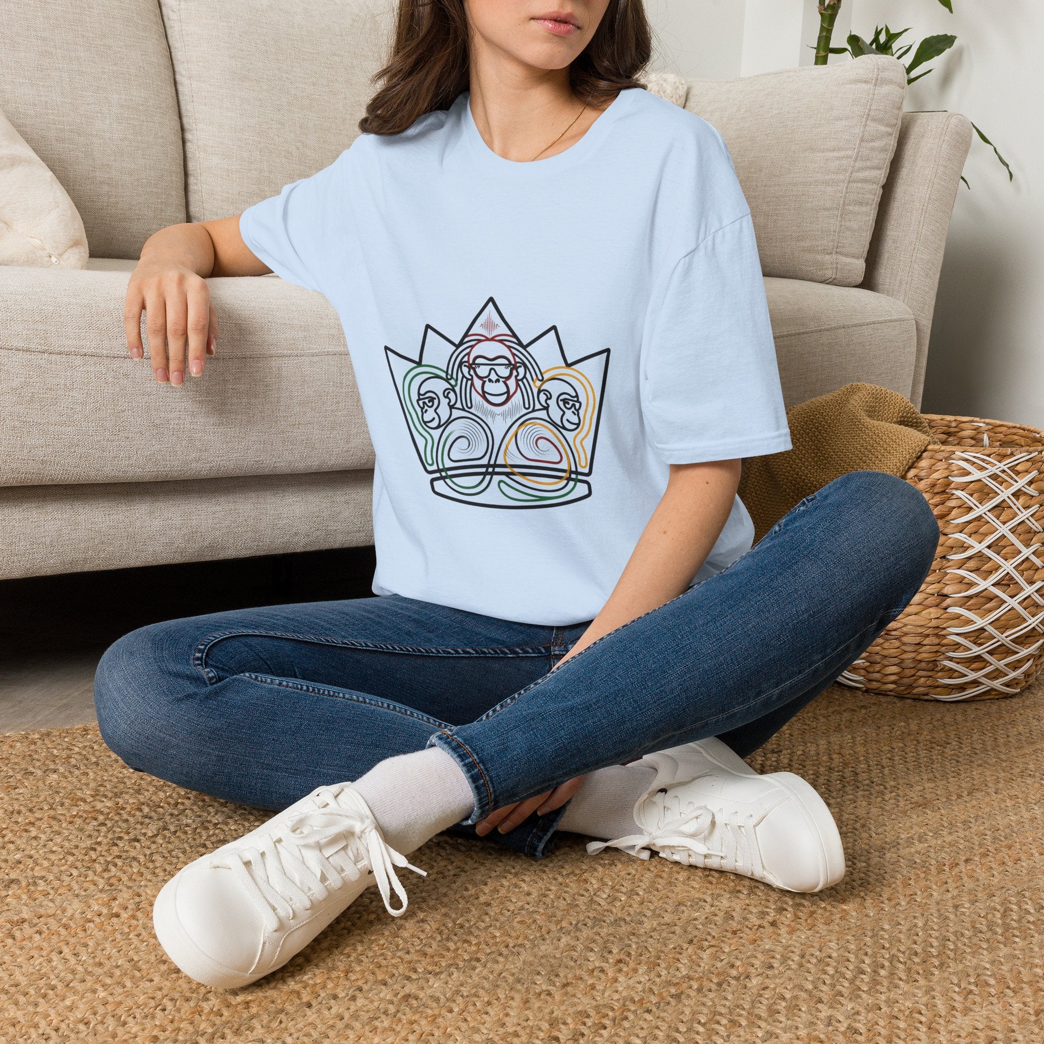 Monkey Crown T-Shirt — Minimal Line Art Three Wise Monkeys Tee