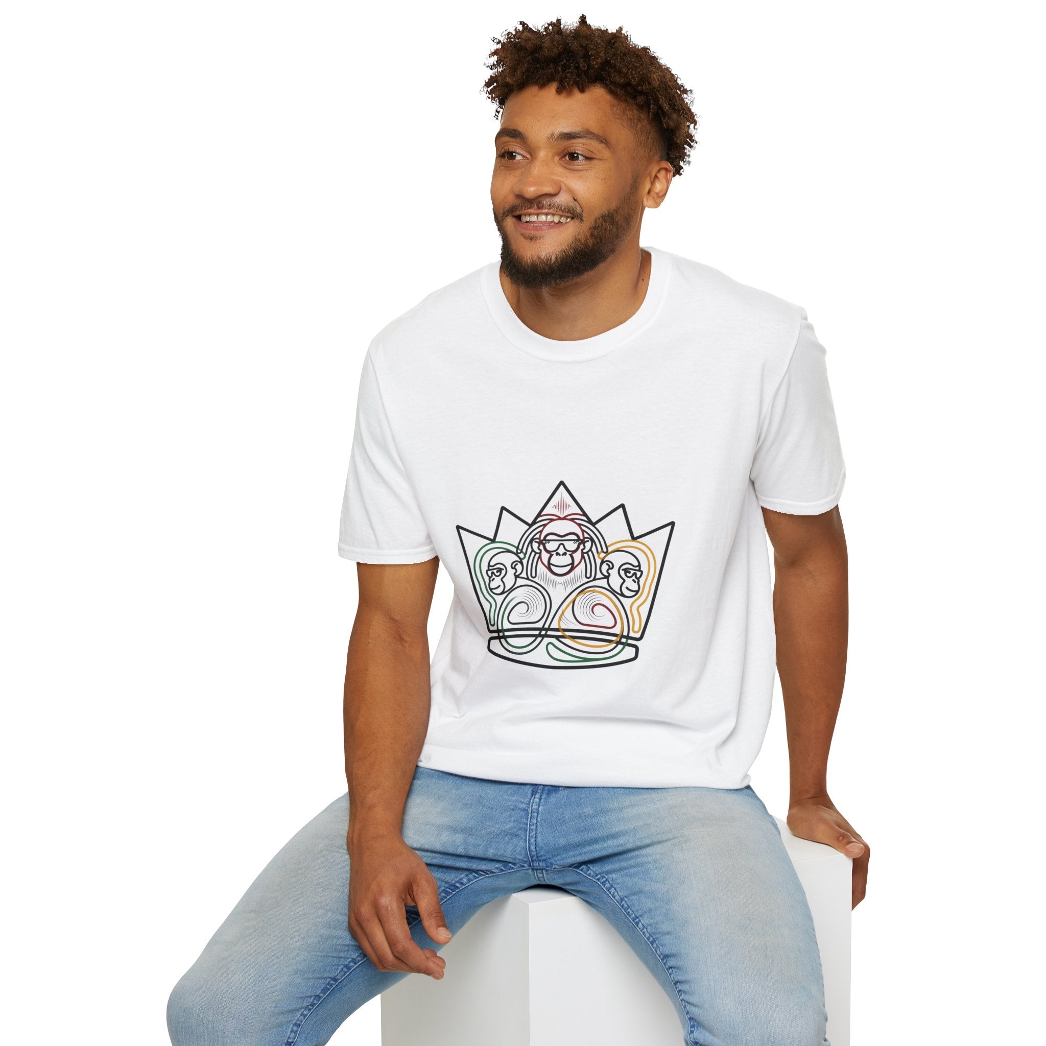 Monkey Crown T-Shirt — Minimal Line Art Three Wise Monkeys Tee