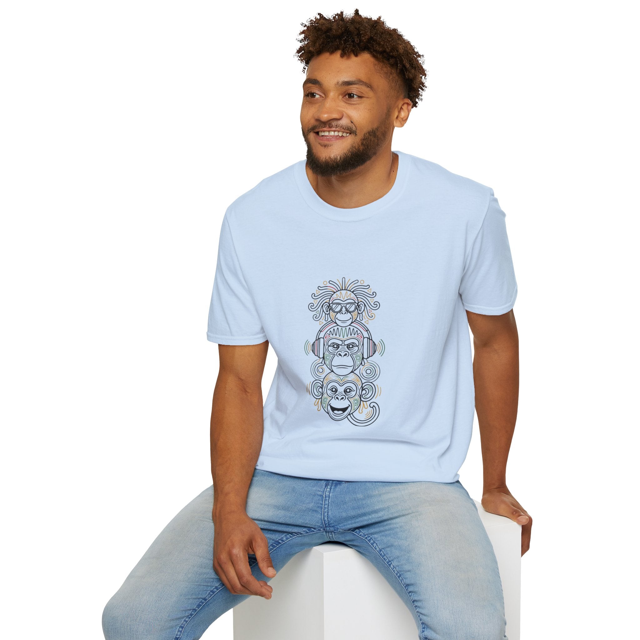 Spiritual Monkey Stack T‑Shirt — Boho Tribal Meditation Graphic Tee