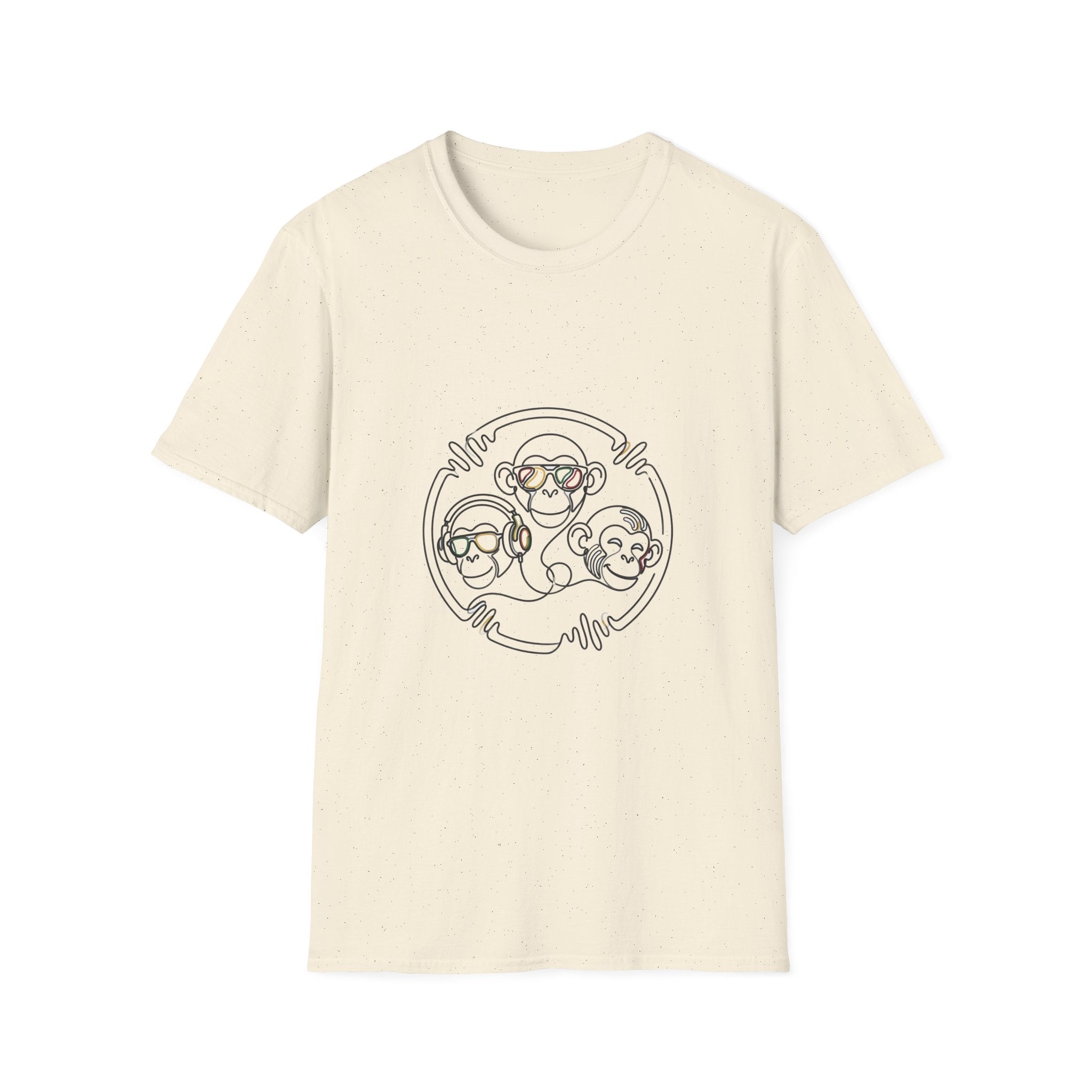 Monkey Trio Graphic Tee — Cool Sunglasses Line Art T-Shirt