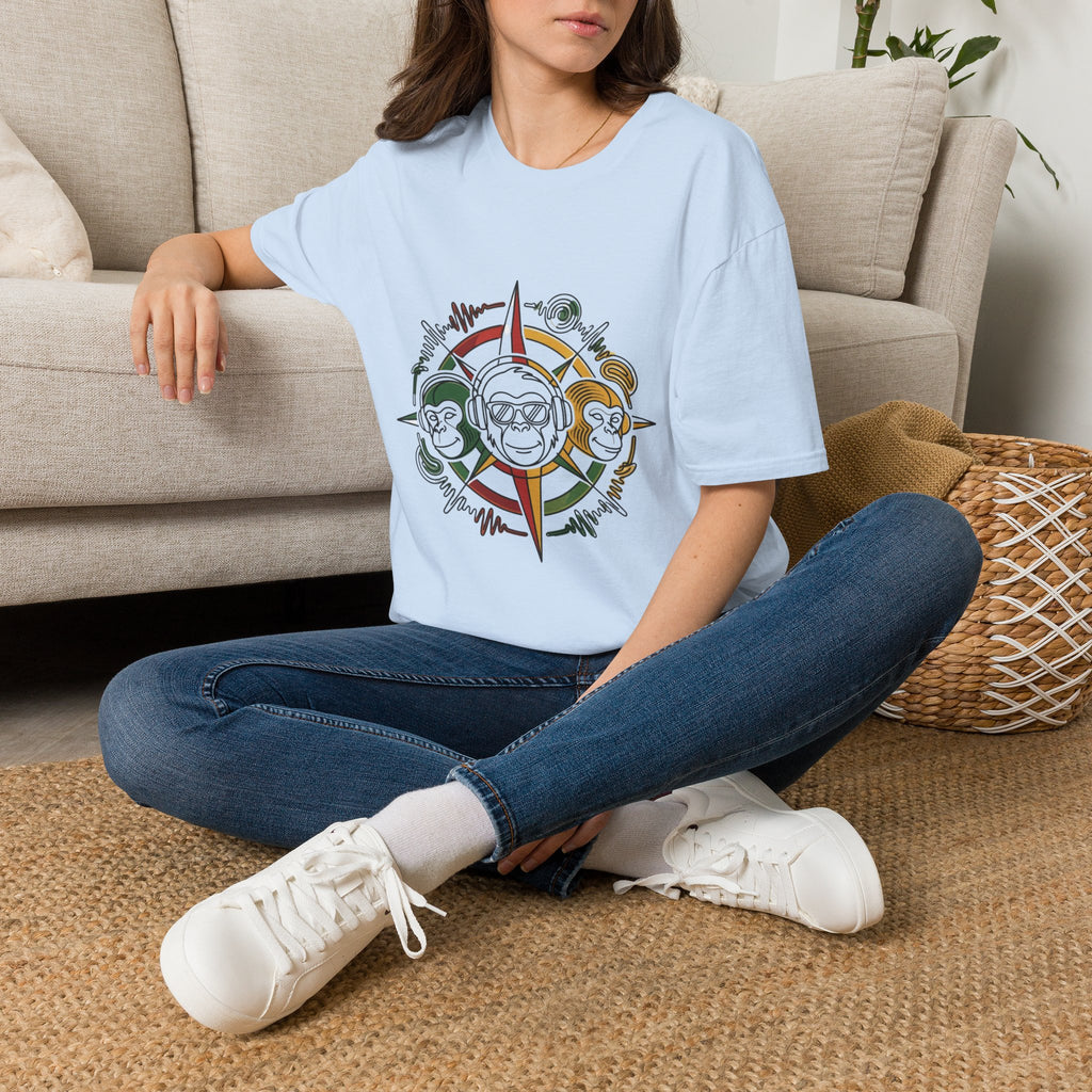 Compass Crew Graphic T-Shirt — Retro Music Skull Compass Design