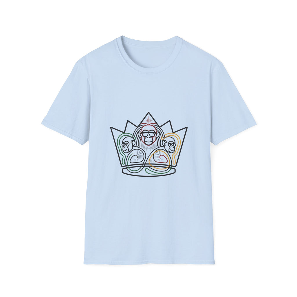 Monkey Crown T-Shirt — Minimal Line Art Three Wise Monkeys Tee
