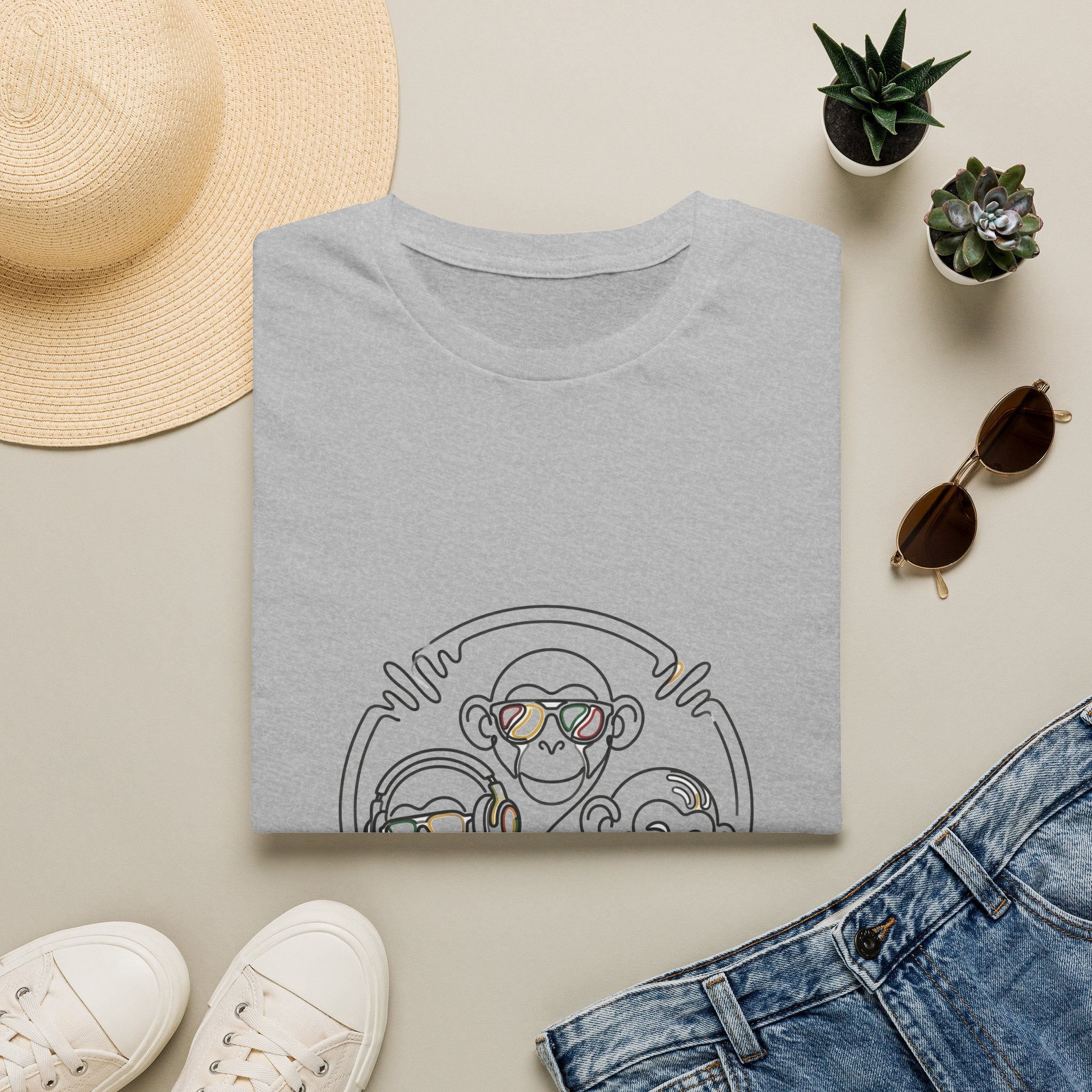 Monkey Trio Graphic Tee — Cool Sunglasses Line Art T-Shirt