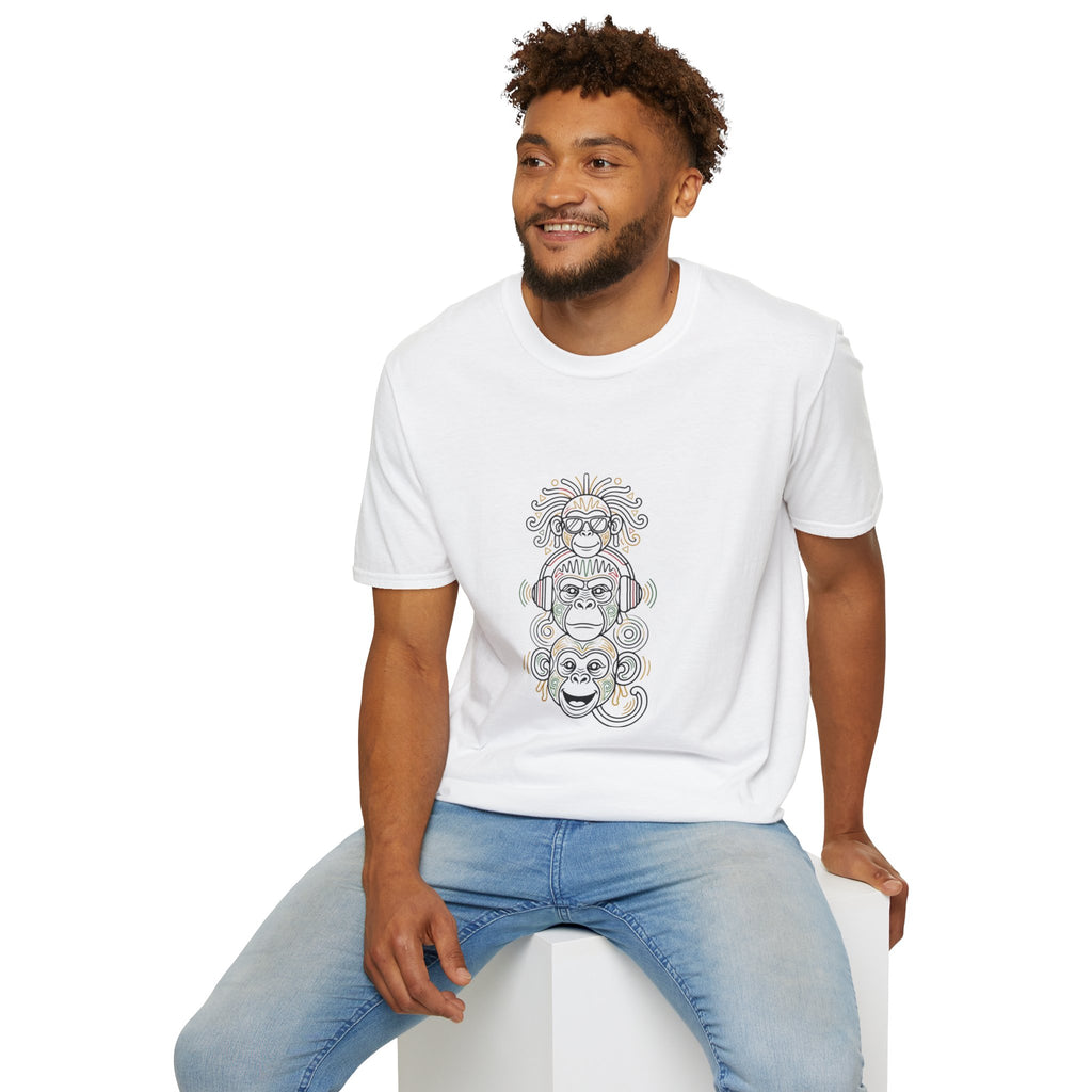 Spiritual Monkey Stack T‑Shirt — Boho Tribal Meditation Graphic Tee