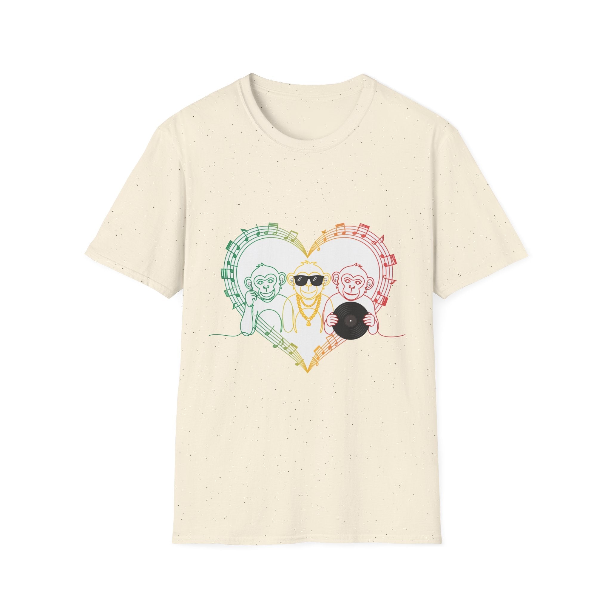 Music Monkey Heart T-Shirt — Cute Rainbow Monkeys with Sunglasses Tee