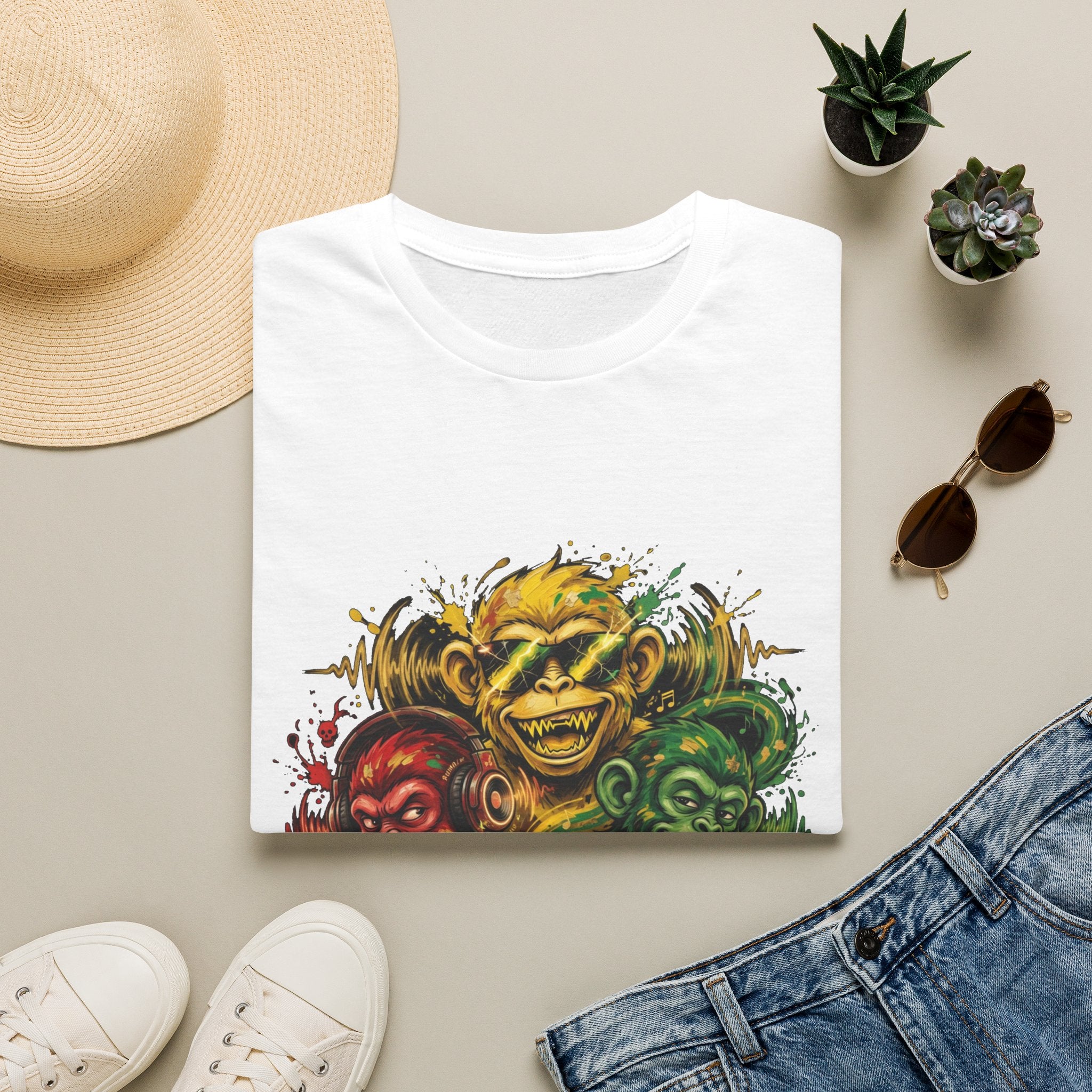 Graphic Tee — Three Wise Monkeys Reggae Skull Art T-Shirt