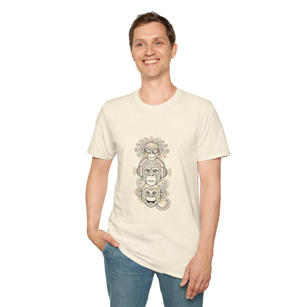 Spiritual Monkey Stack T‑Shirt — Boho Tribal Meditation Graphic Tee