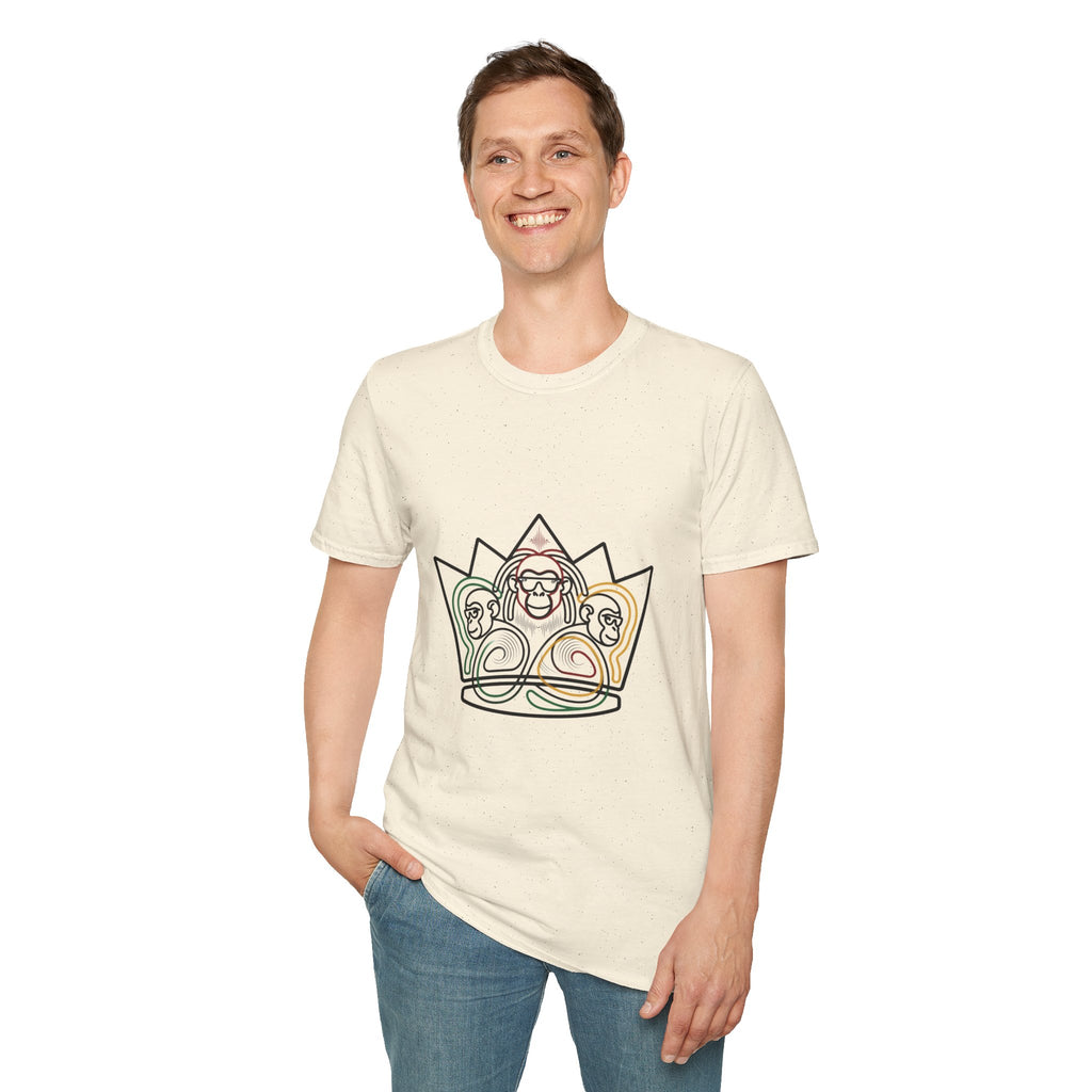 Monkey Crown T-Shirt — Minimal Line Art Three Wise Monkeys Tee