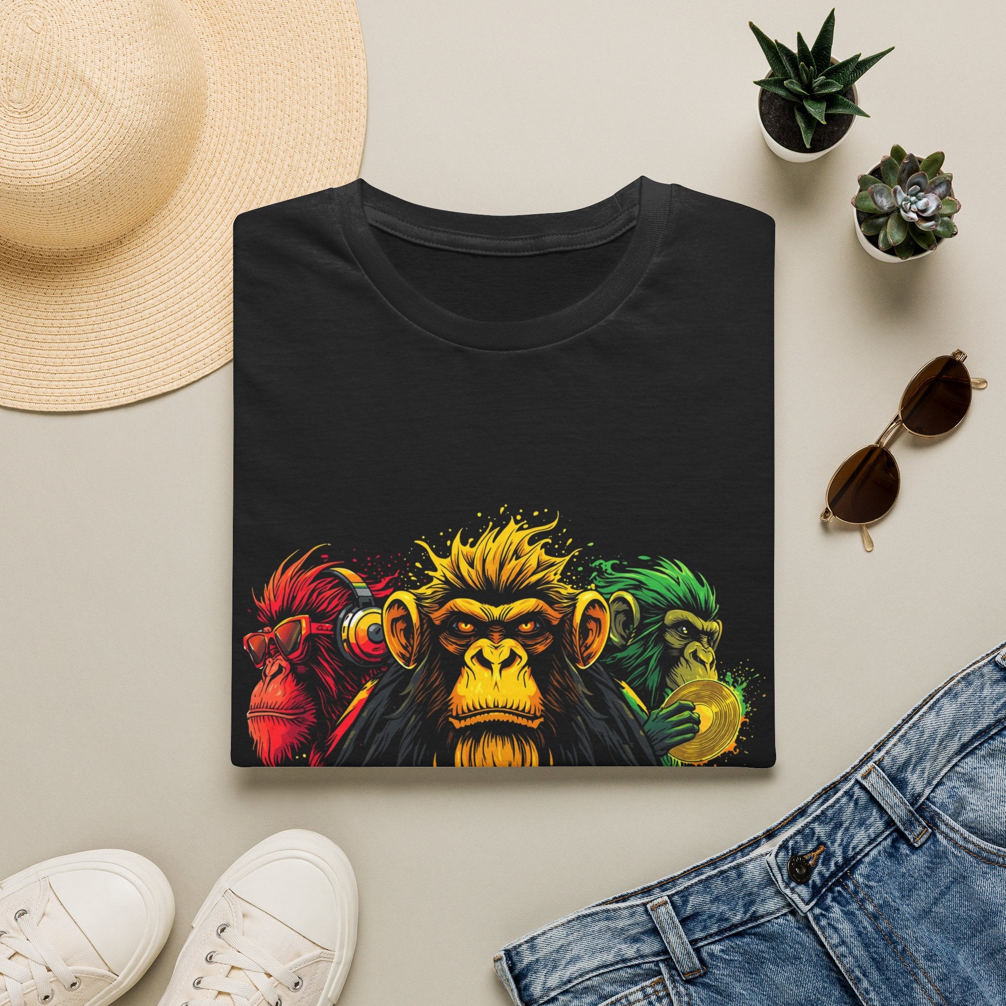 Rasta Three Wise Monkeys Graphic T-Shirt — Hear No Evil, See No Evil, Speak No Evil