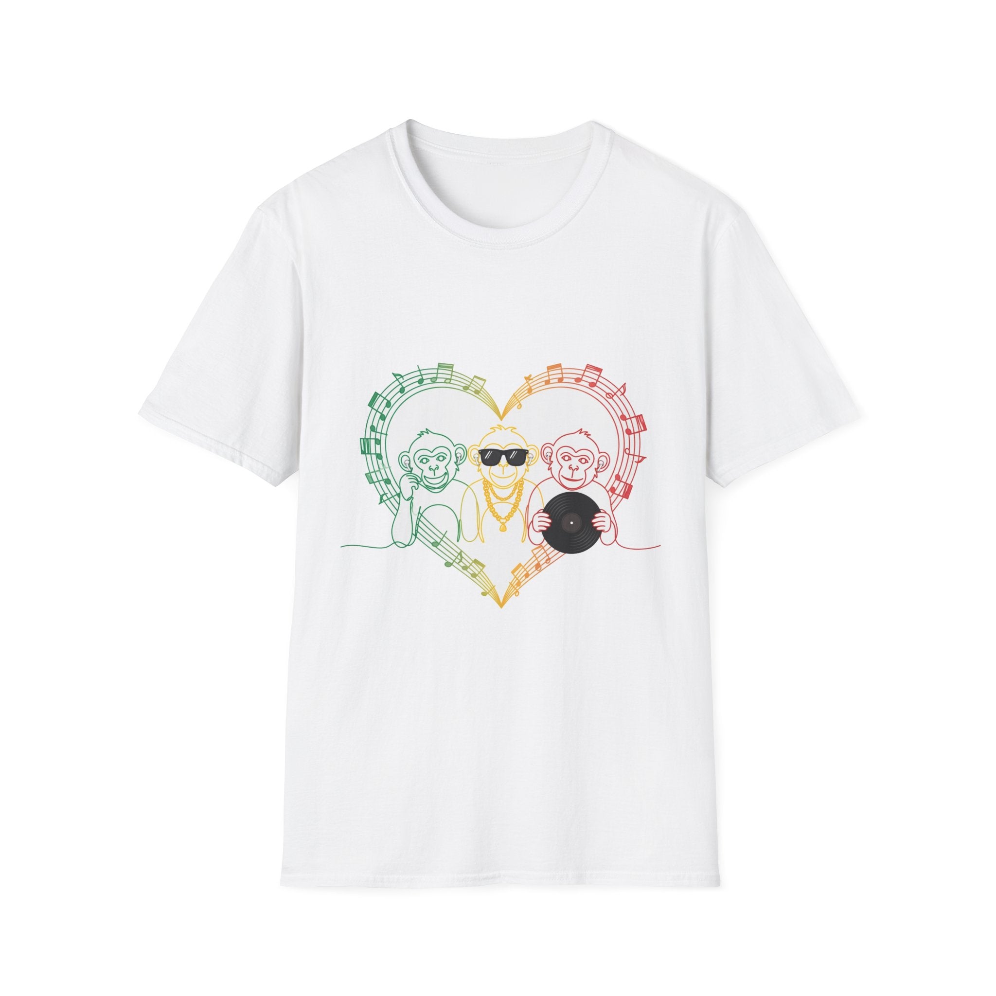 Music Monkey Heart T-Shirt — Cute Rainbow Monkeys with Sunglasses Tee