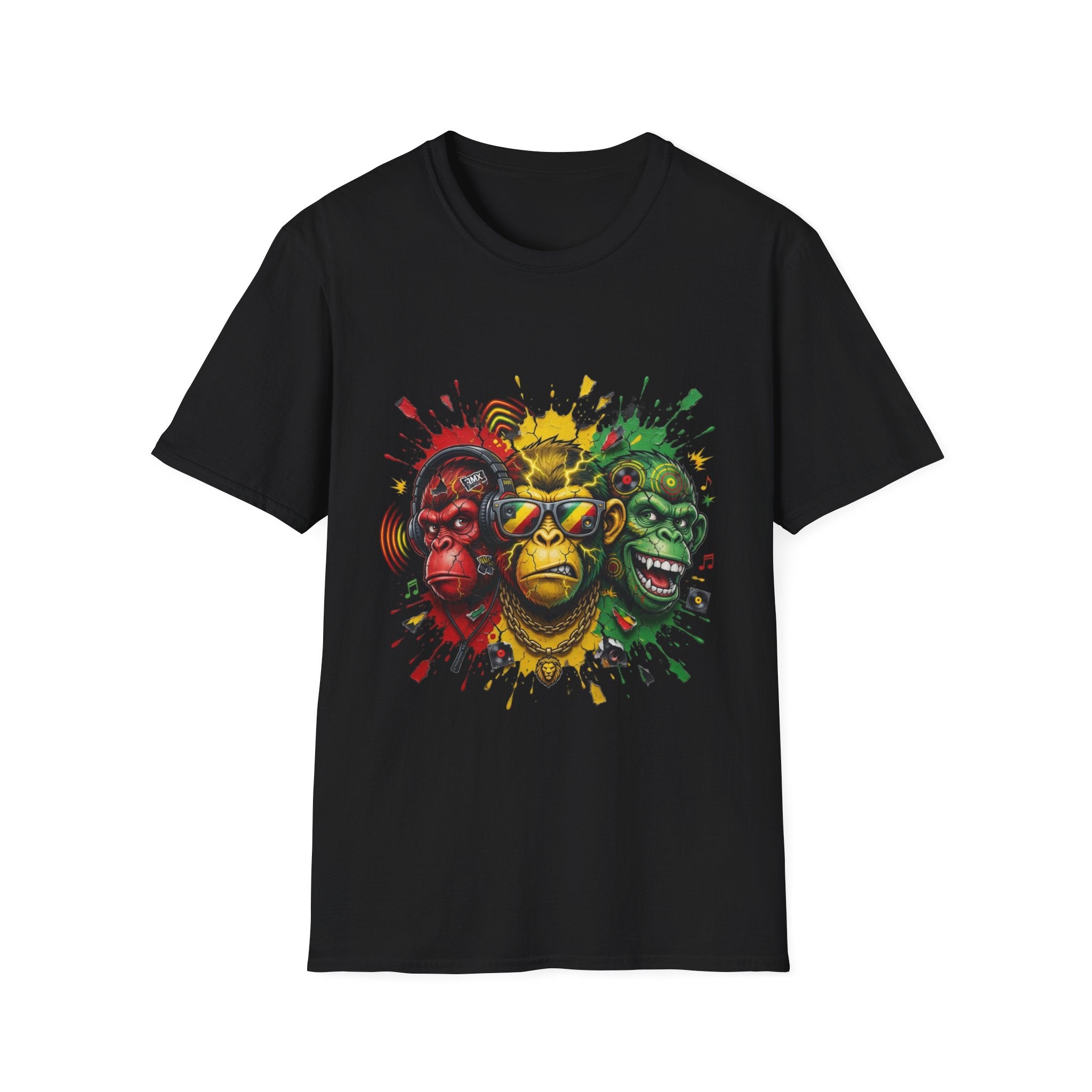 Rasta Three Monkeys Graphic T-Shirt – Colorful Reggae Ape Design