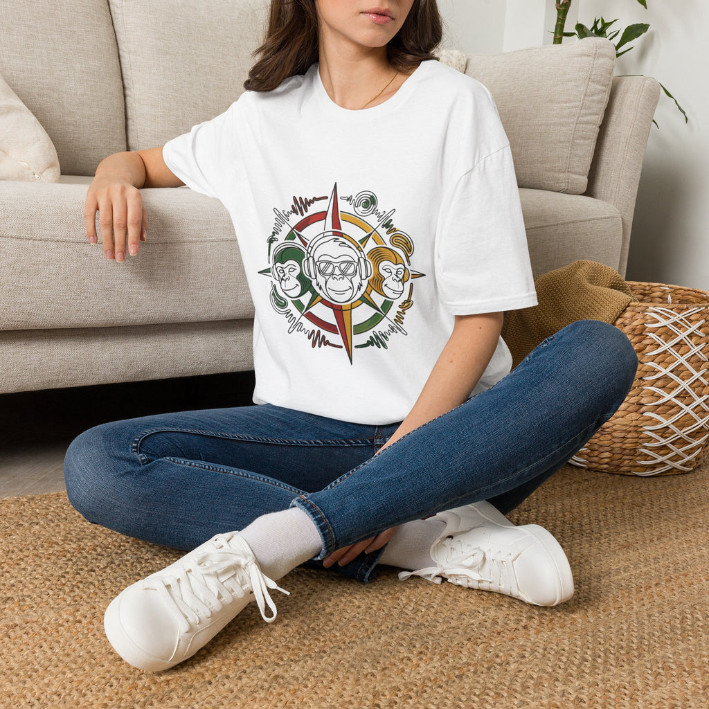 Compass Crew Graphic T-Shirt — Retro Music Skull Compass Design
