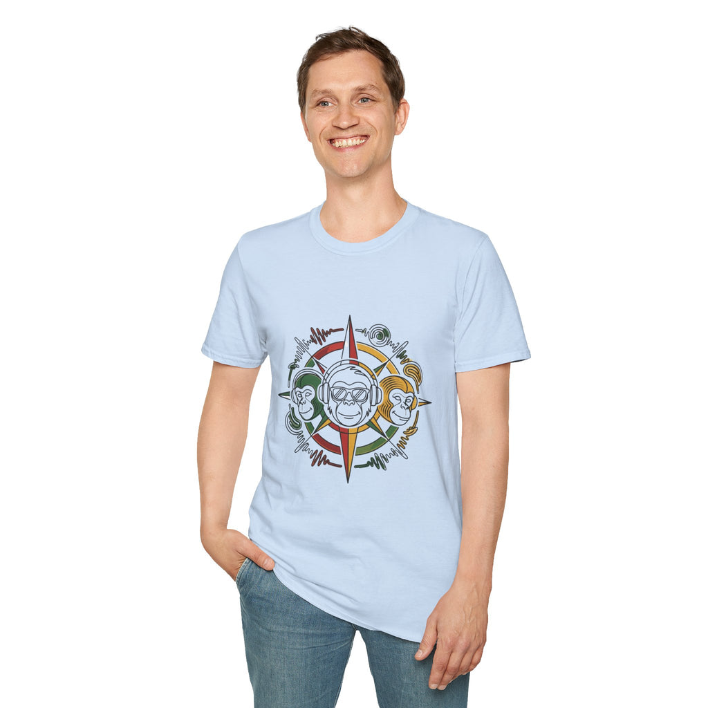 Compass Crew Graphic T-Shirt — Retro Music Skull Compass Design