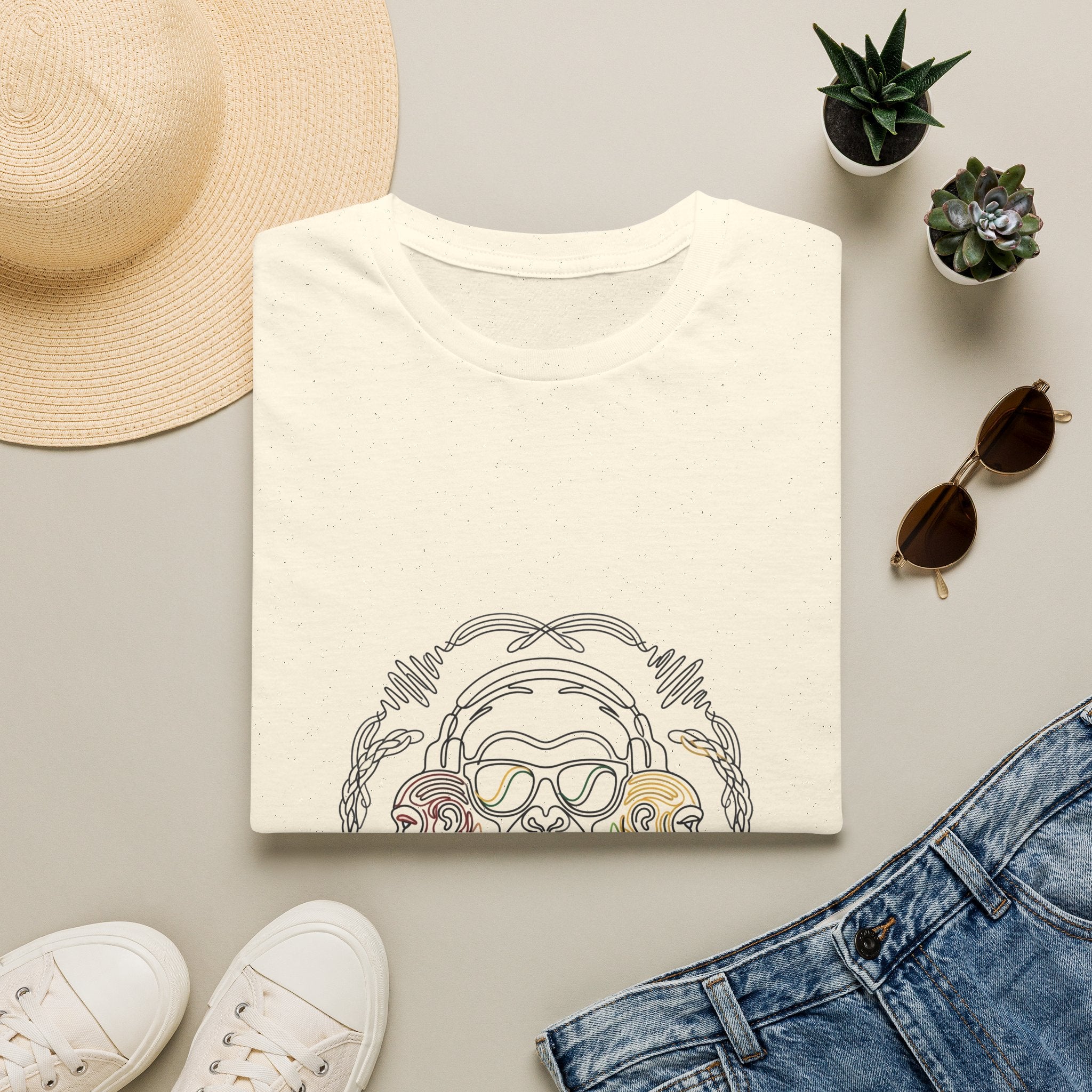 T-Shirt — Colorful Line Art Monkey Crew Tee