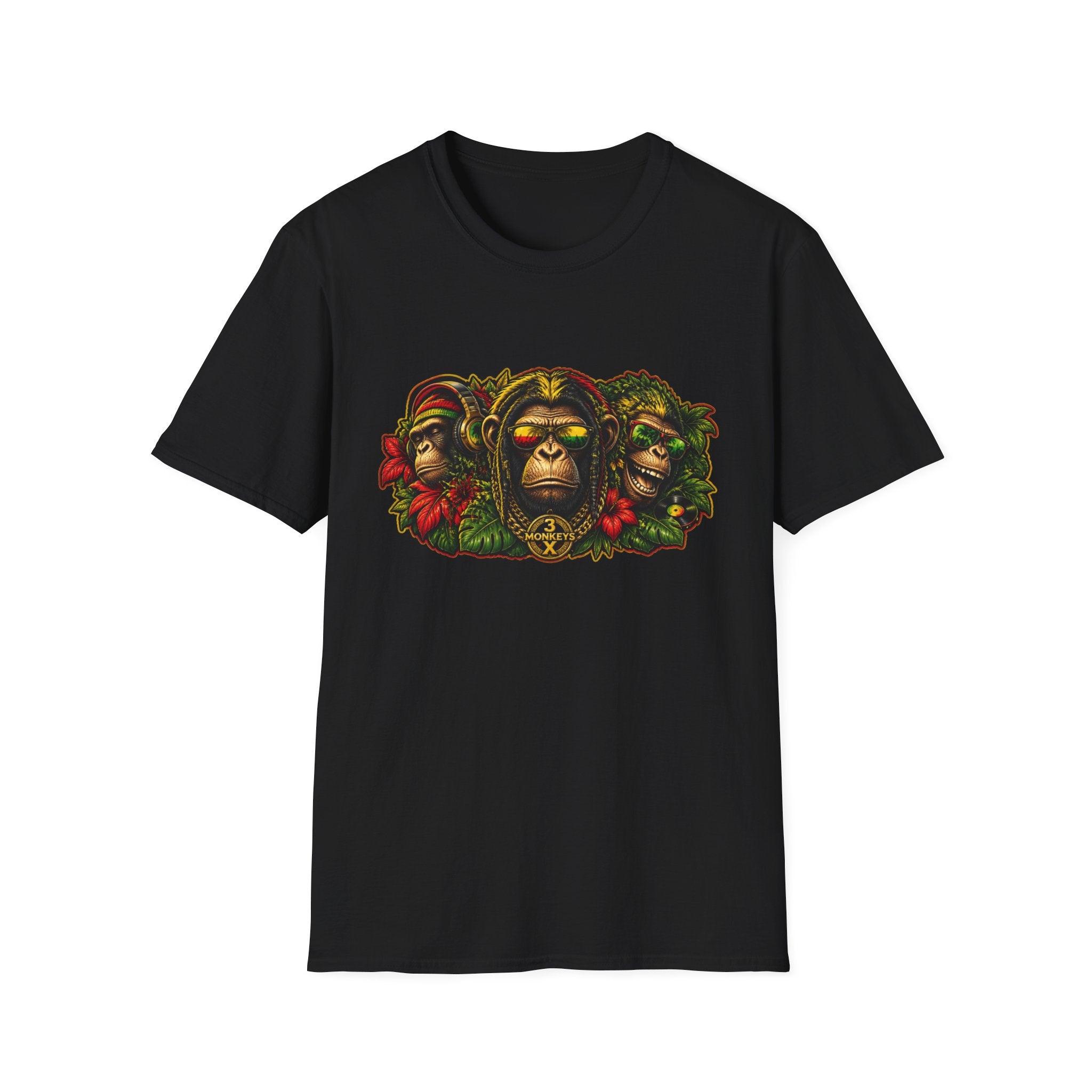 Tribal Monkey Trio Graphic T-Shirt — Jungle Mask Ape Art Tee