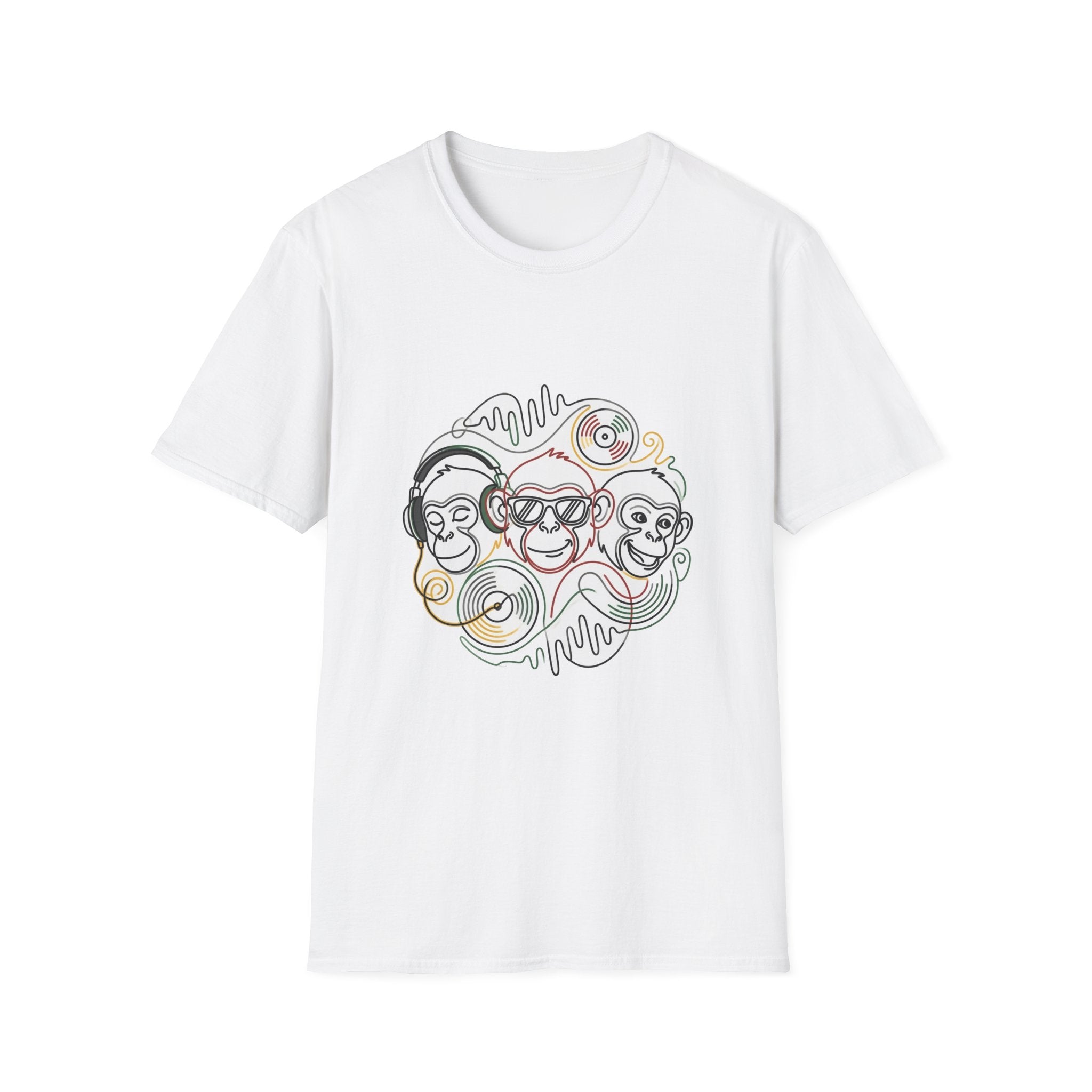 Music Monkeys T‑Shirt — Trio of DJ Monkeys Graphic Tee