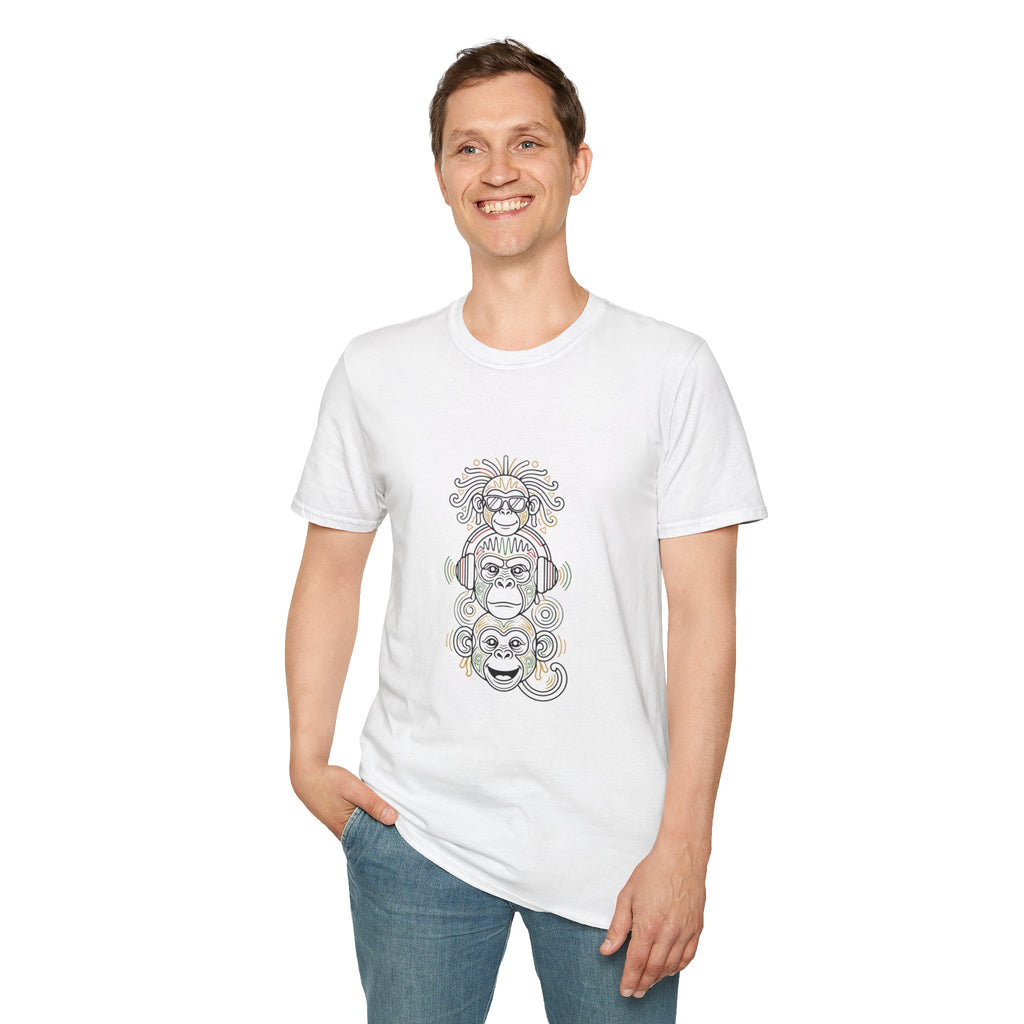 Spiritual Monkey Stack T‑Shirt — Boho Tribal Meditation Graphic Tee