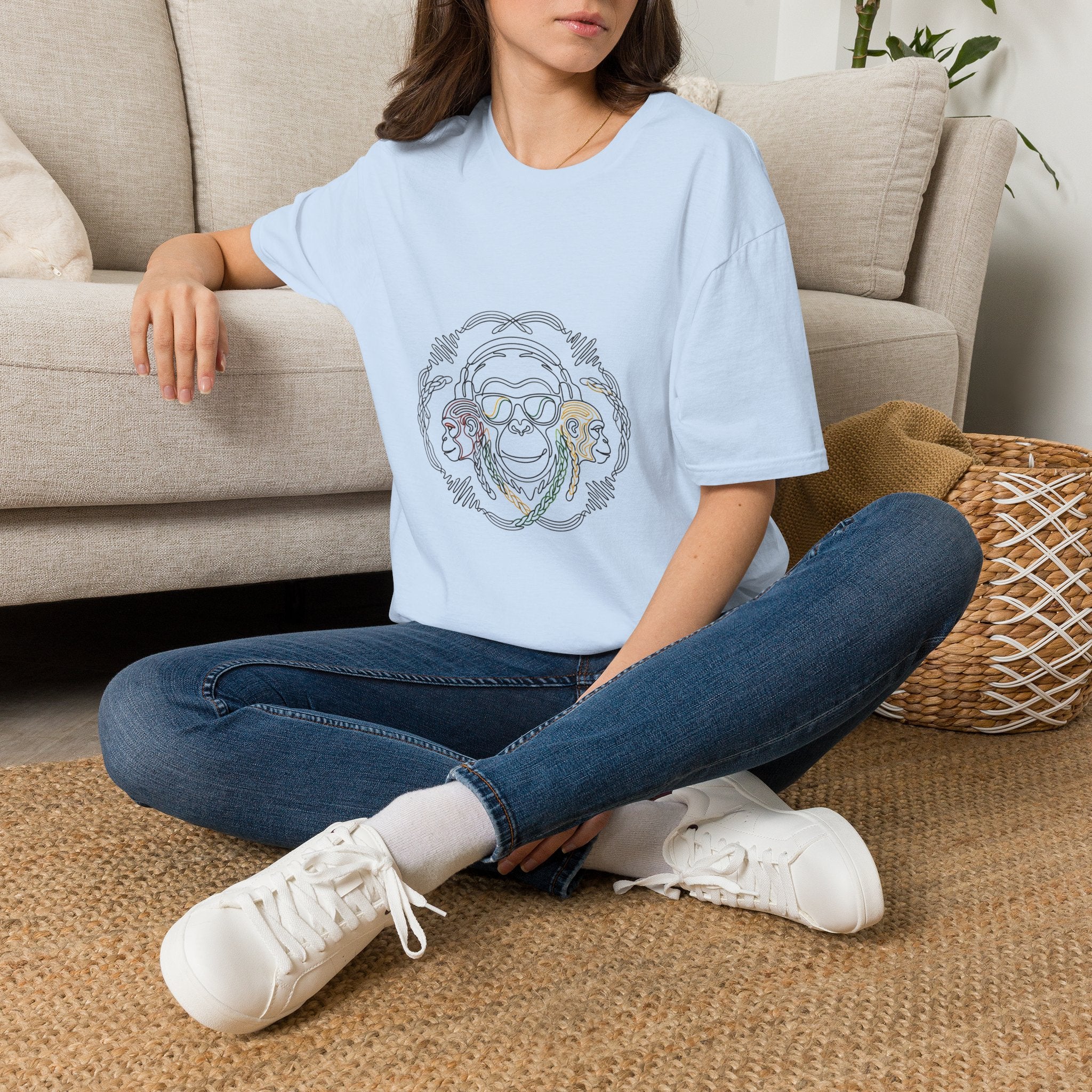 T-Shirt — Colorful Line Art Monkey Crew Tee