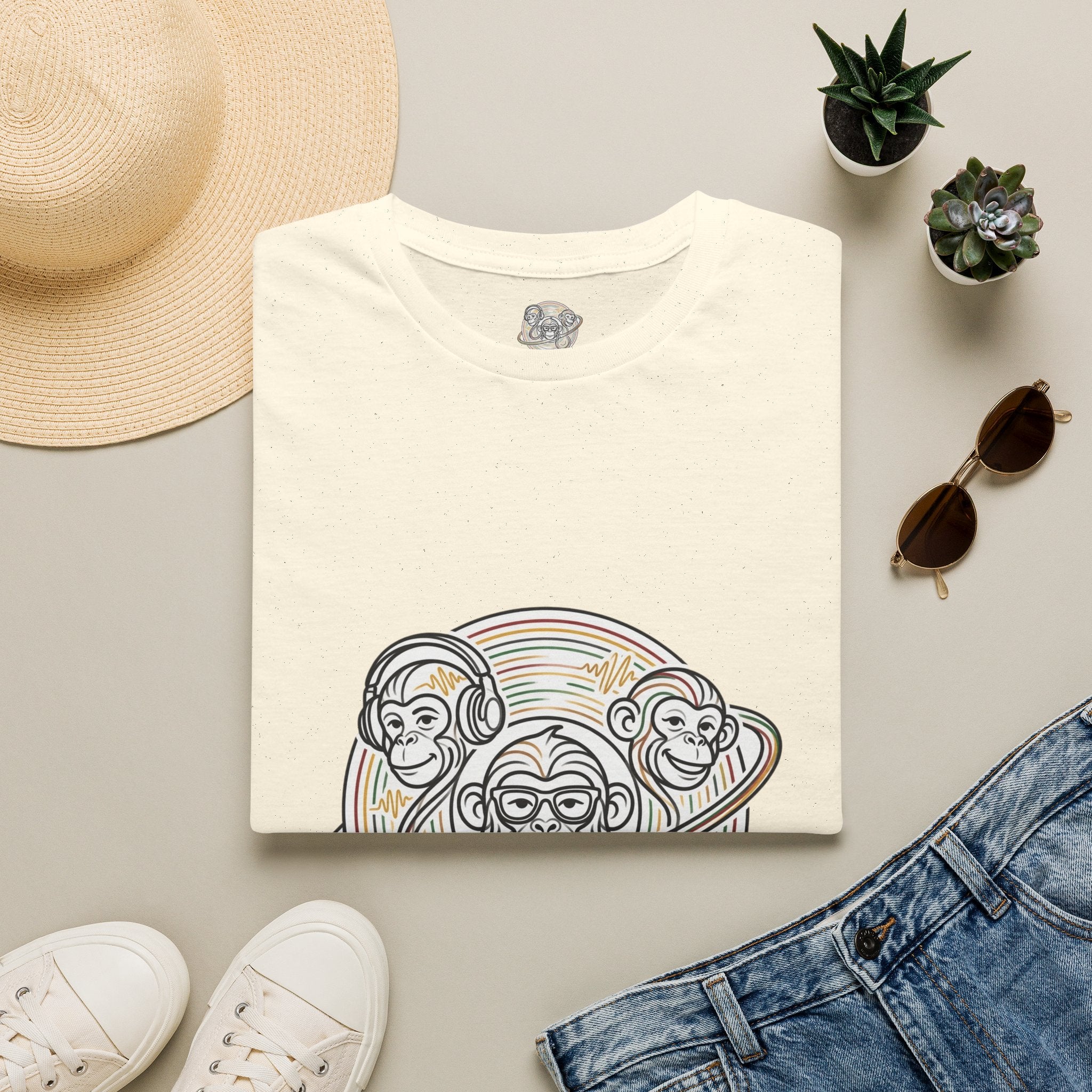 Three Wise Monkeys T-Shirt — Retro Rainbow Prank/See No Evil Design