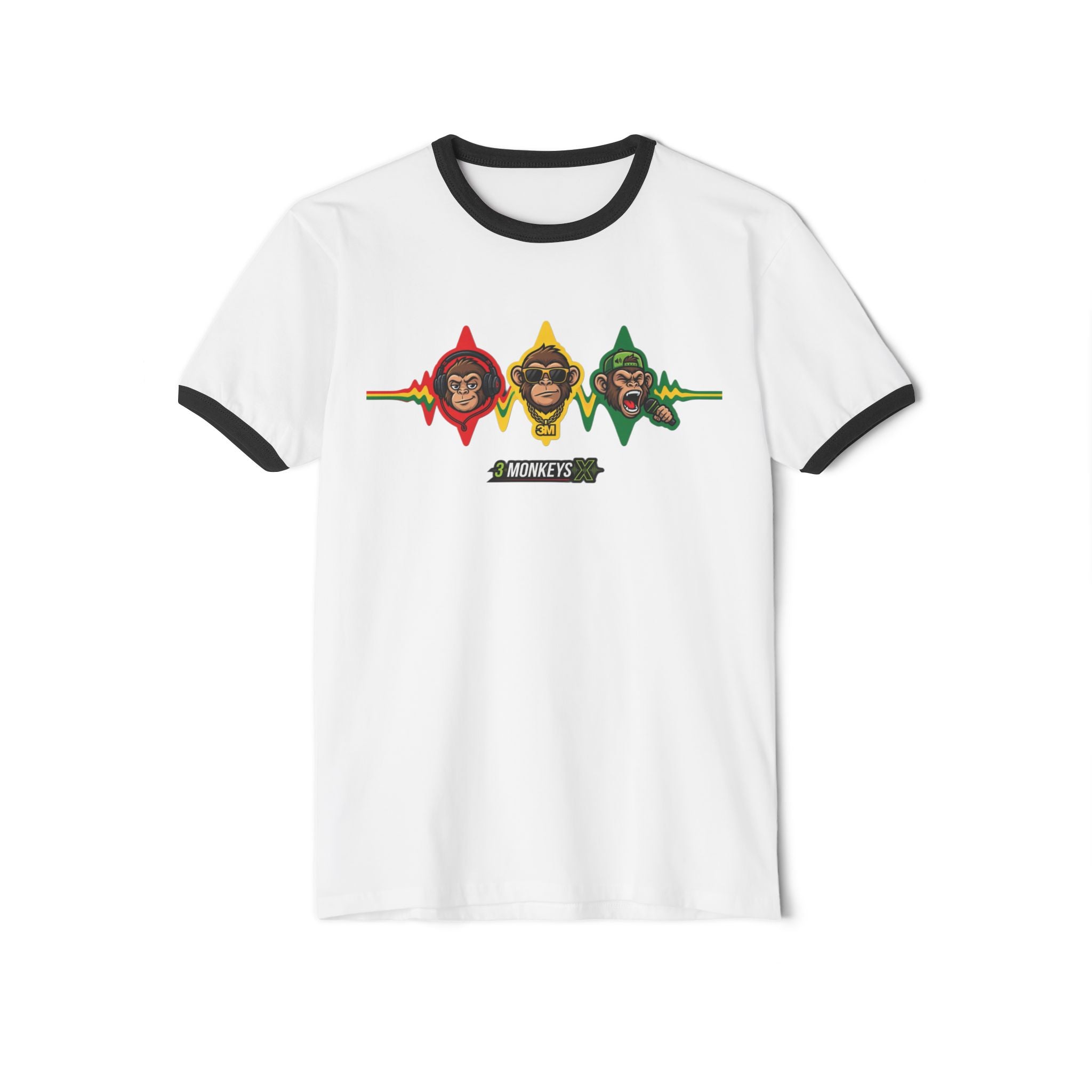 Rasta Monkey Ringer Tee – Reggae Vibes Three Monkeys Graphic T-Shirt