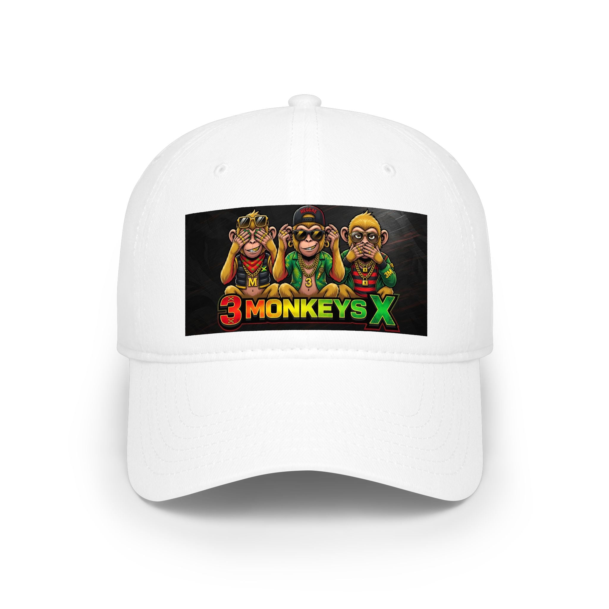3 Monkeys Rasta Logo Baseball Cap — Low Profile Reggae Hat