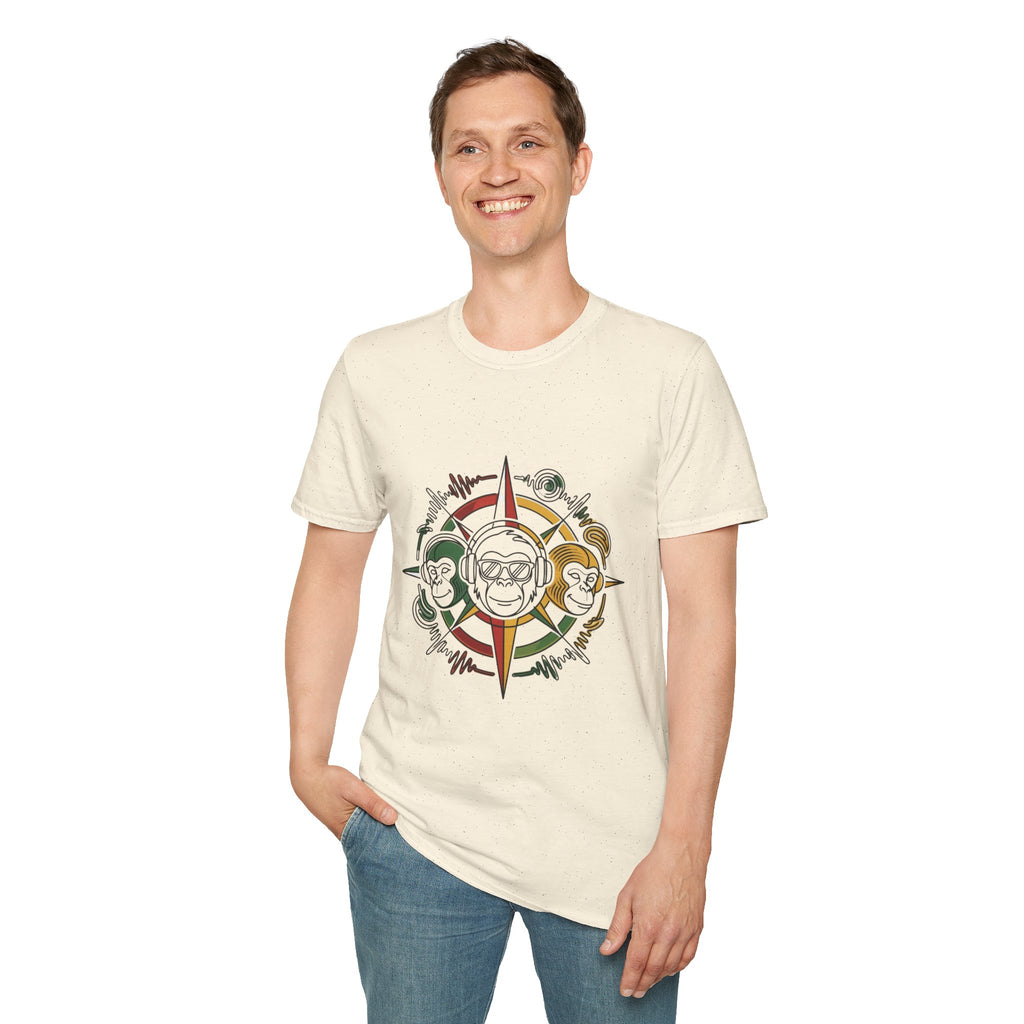 Compass Crew Graphic T-Shirt — Retro Music Skull Compass Design