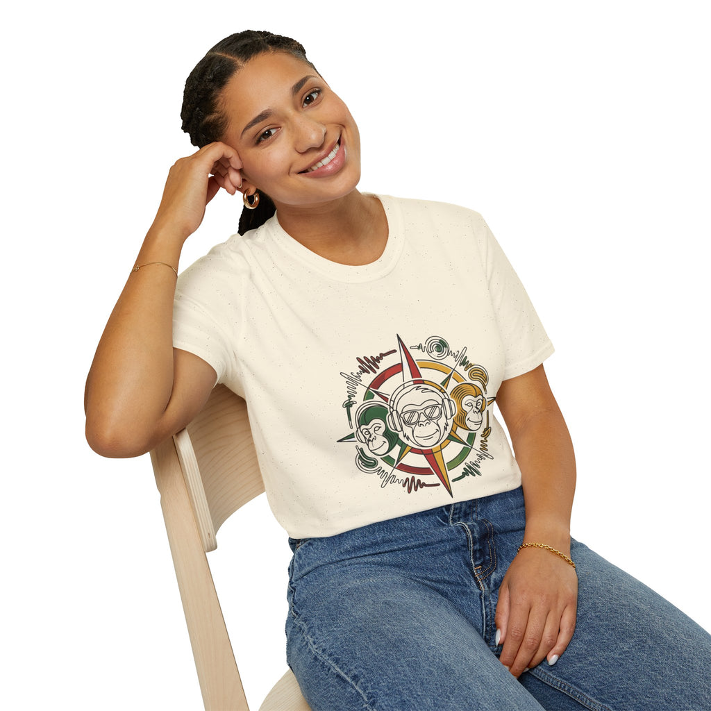 Compass Crew Graphic T-Shirt — Retro Music Skull Compass Design