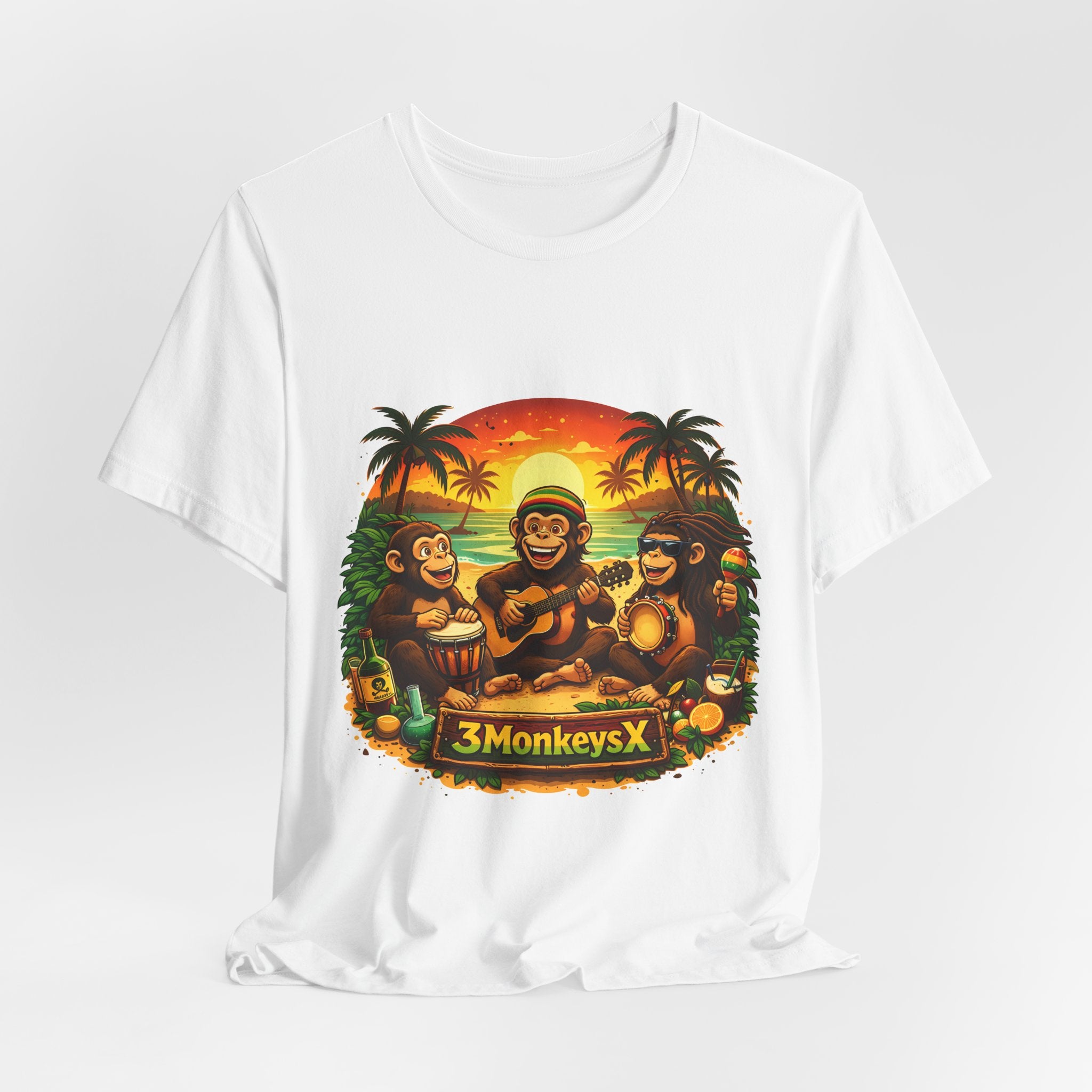 3MonkeysX Tropical Sunset Tee — Cute Monkey Band Graphic T-Shirt