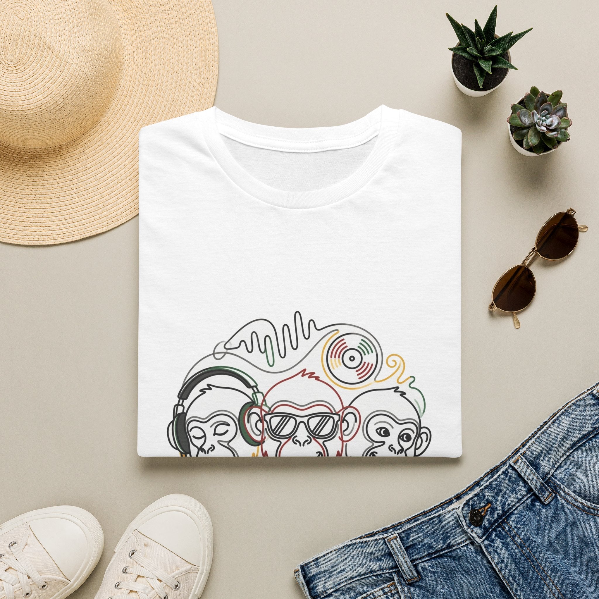 Music Monkeys T‑Shirt — Trio of DJ Monkeys Graphic Tee