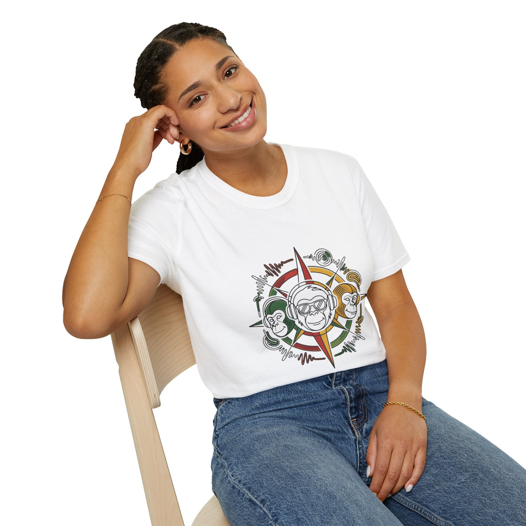 Compass Crew Graphic T-Shirt — Retro Music Skull Compass Design