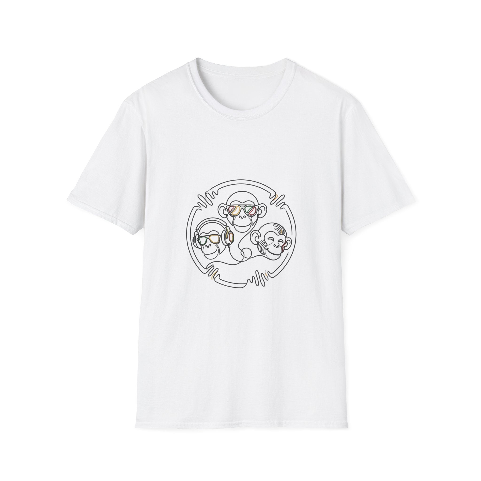 Monkey Trio Graphic Tee — Cool Sunglasses Line Art T-Shirt