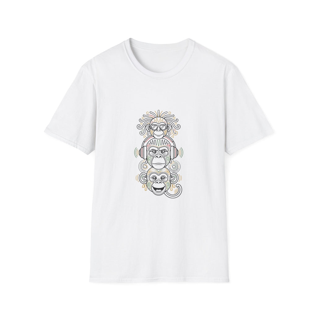 Spiritual Monkey Stack T‑Shirt — Boho Tribal Meditation Graphic Tee