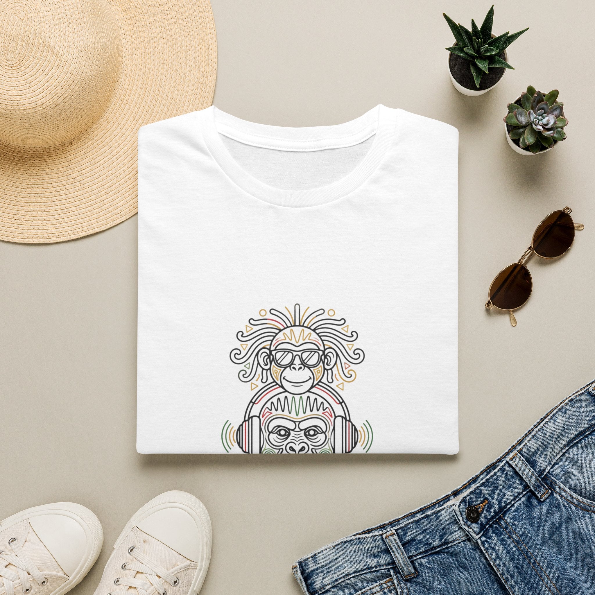 Spiritual Monkey Stack T‑Shirt — Boho Tribal Meditation Graphic Tee