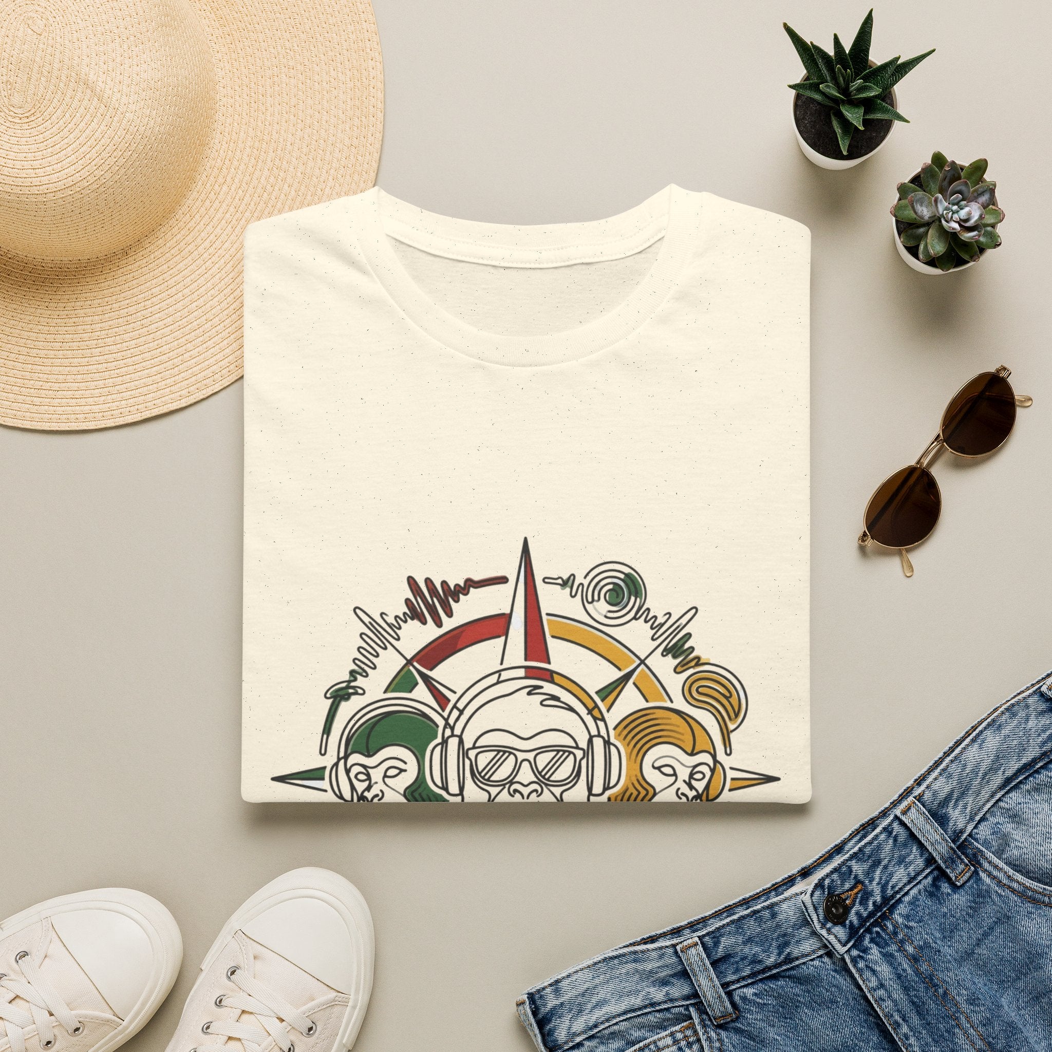 Compass Crew Graphic T-Shirt — Retro Music Skull Compass Design