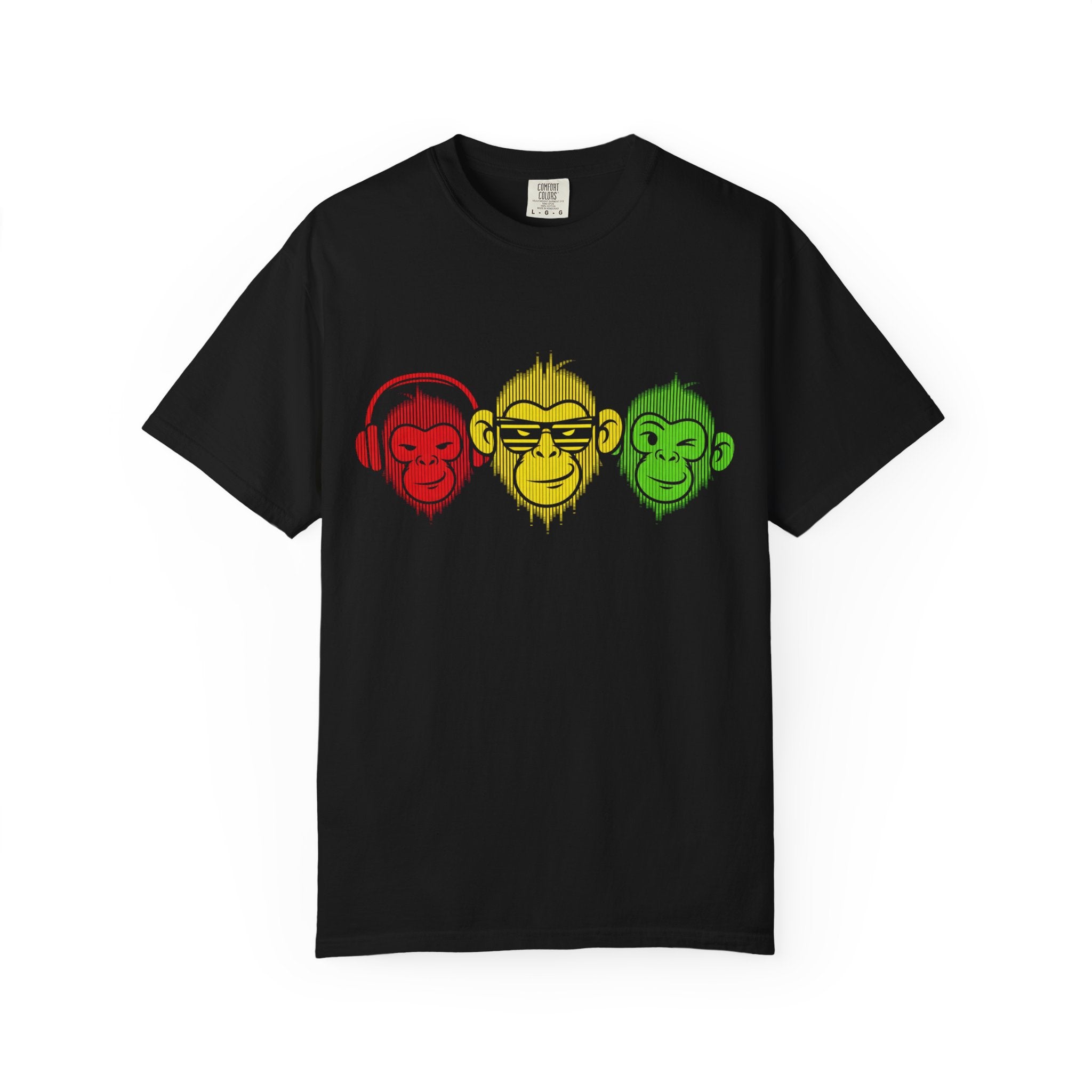 Reggae Three Monkeys T-Shirt — Red Yellow Green Monkey Heads Graphic Tee