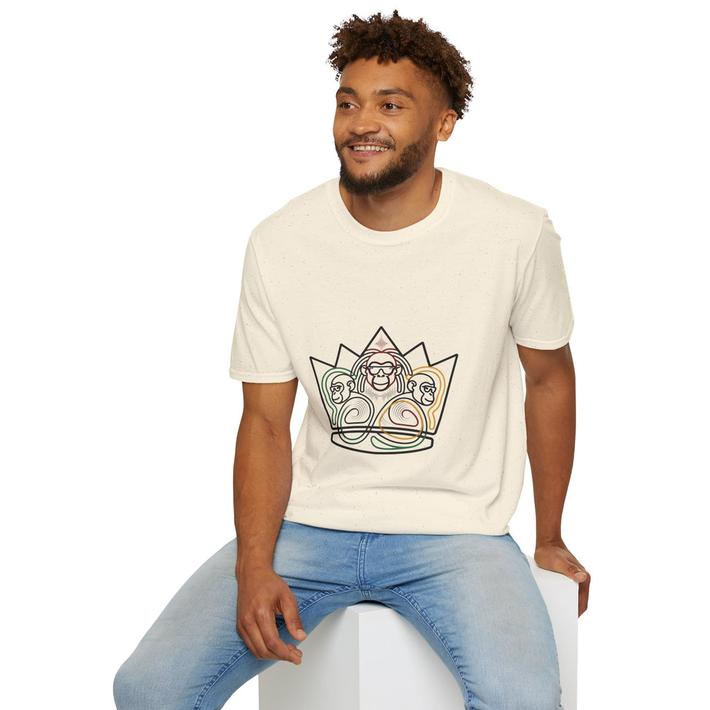 Monkey Crown T-Shirt — Minimal Line Art Three Wise Monkeys Tee