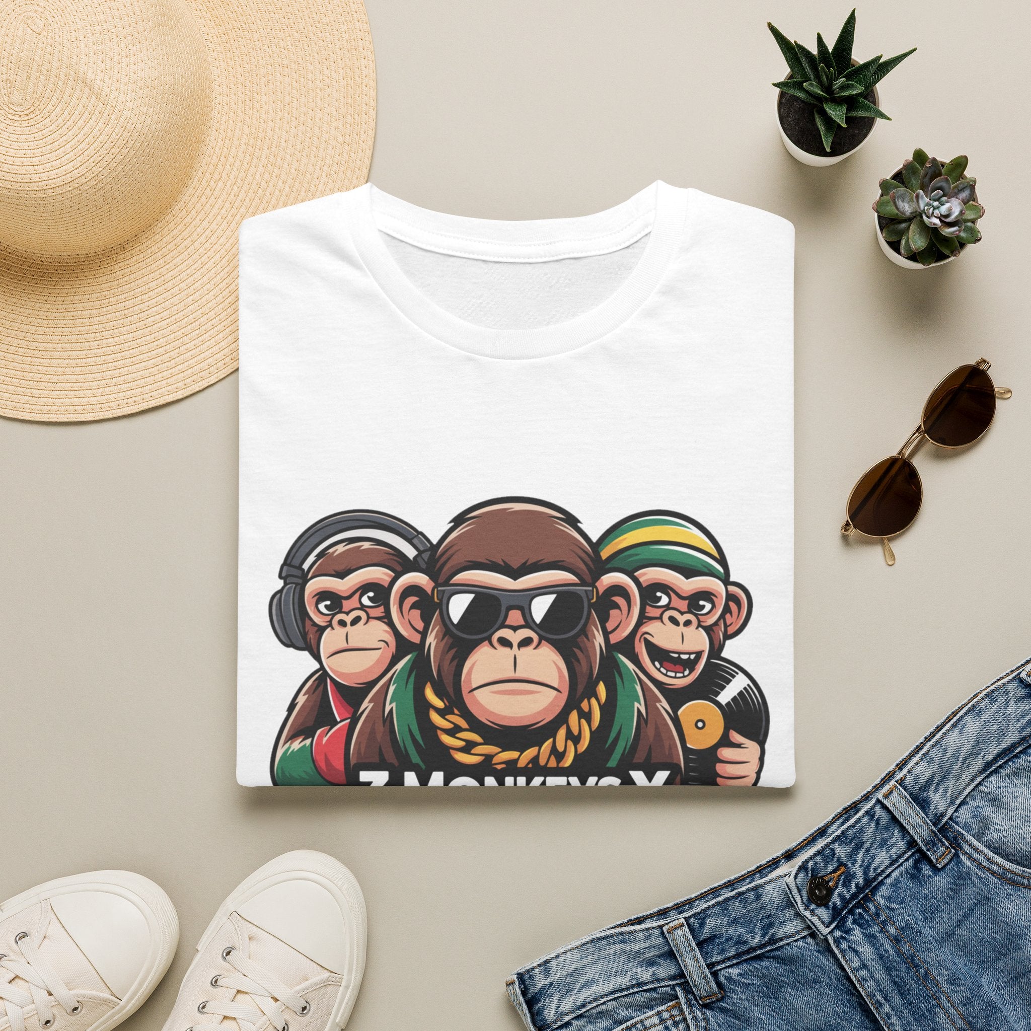 3 Monkeys Graphic T-Shirt — Bold Cartoon Chimp Logo Tee