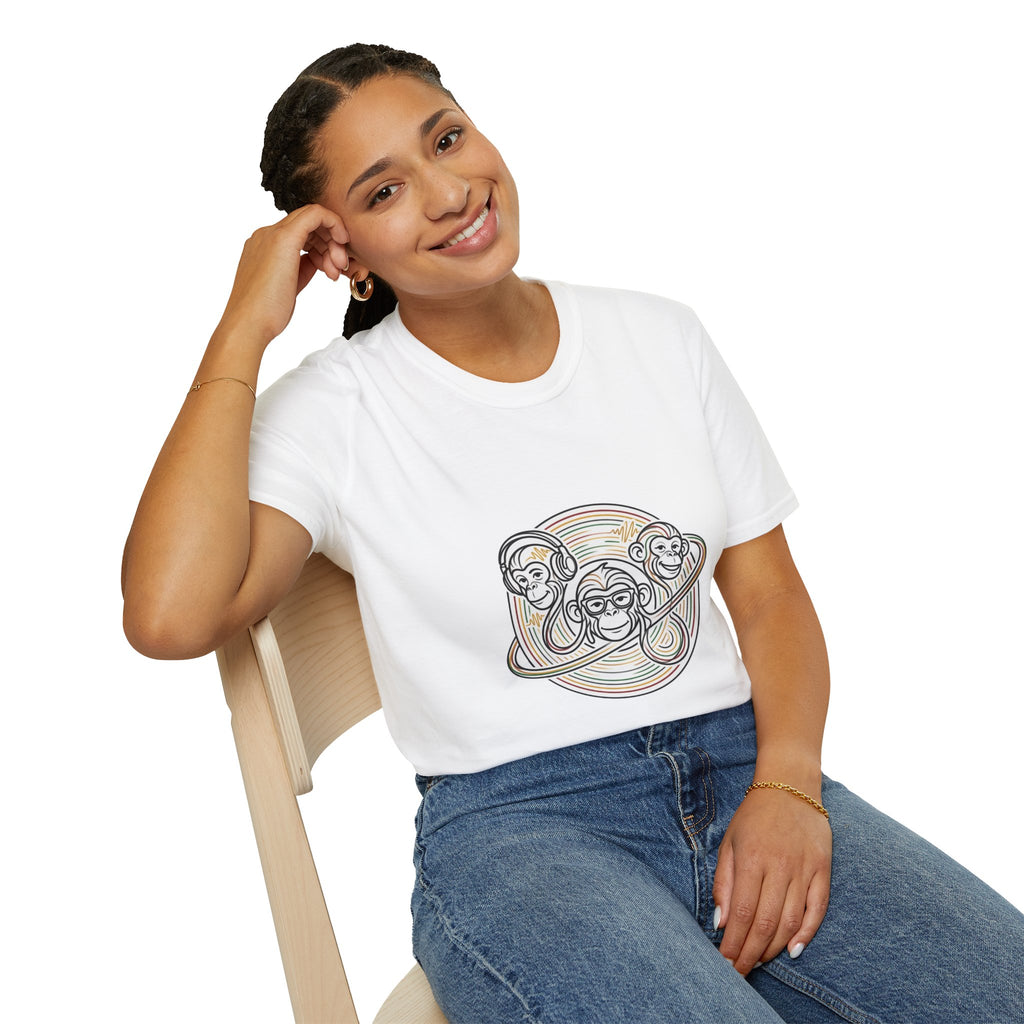 Three Wise Monkeys T-Shirt — Retro Rainbow Prank/See No Evil Design