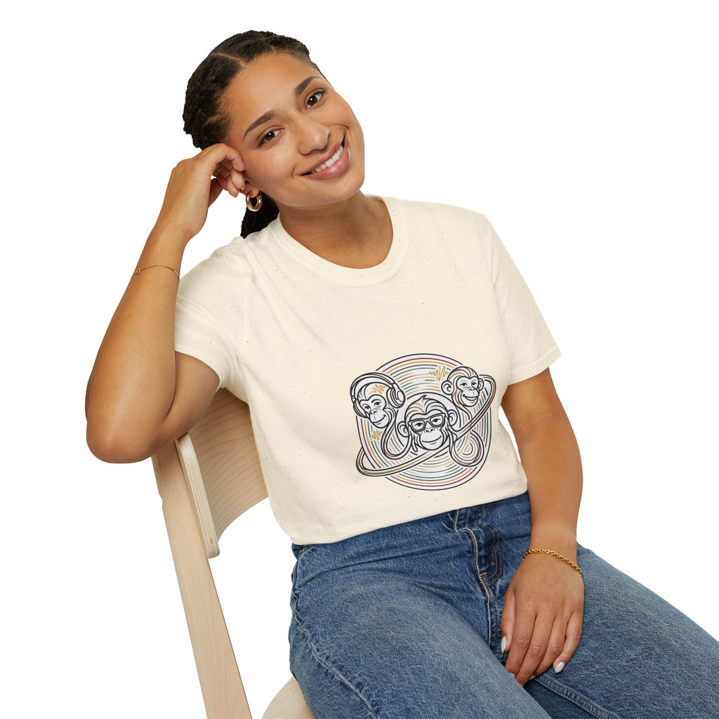 Three Wise Monkeys T-Shirt — Retro Rainbow Prank/See No Evil Design