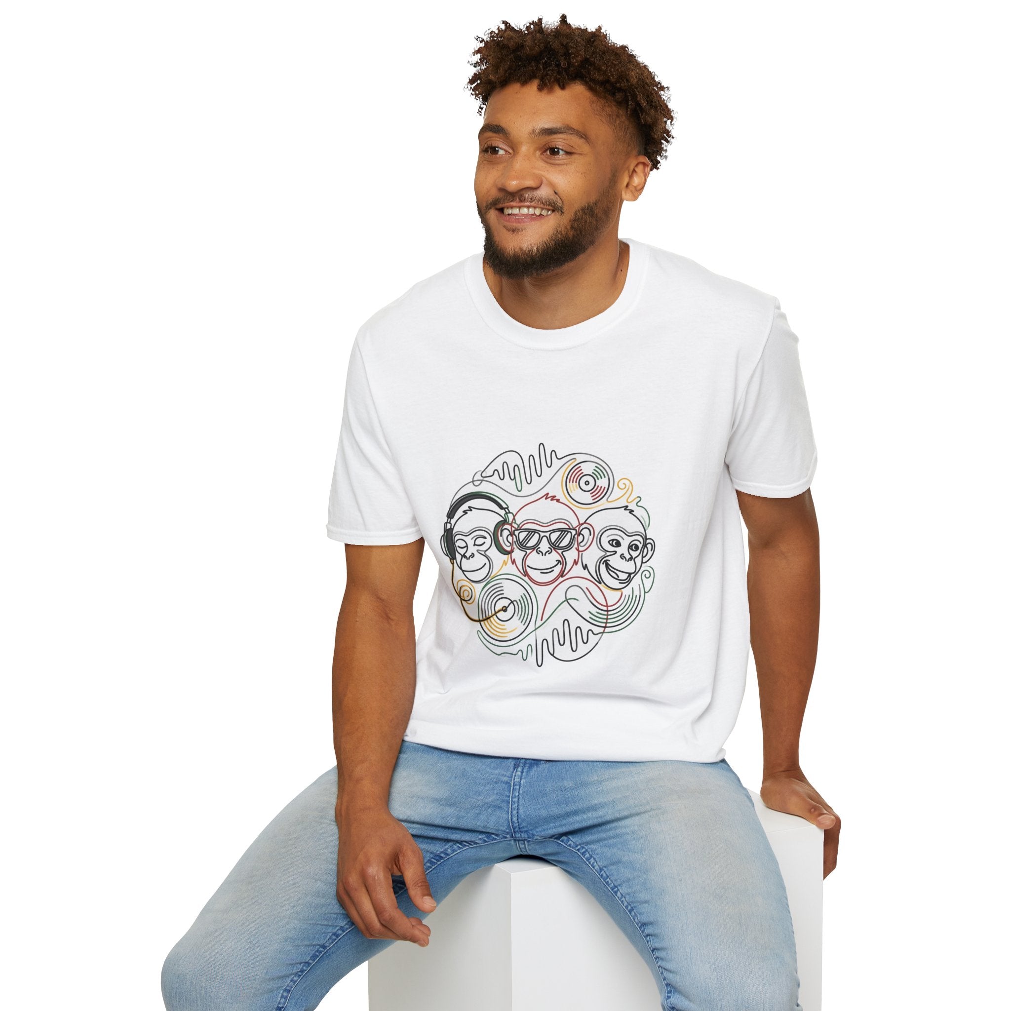 Music Monkeys T‑Shirt — Trio of DJ Monkeys Graphic Tee