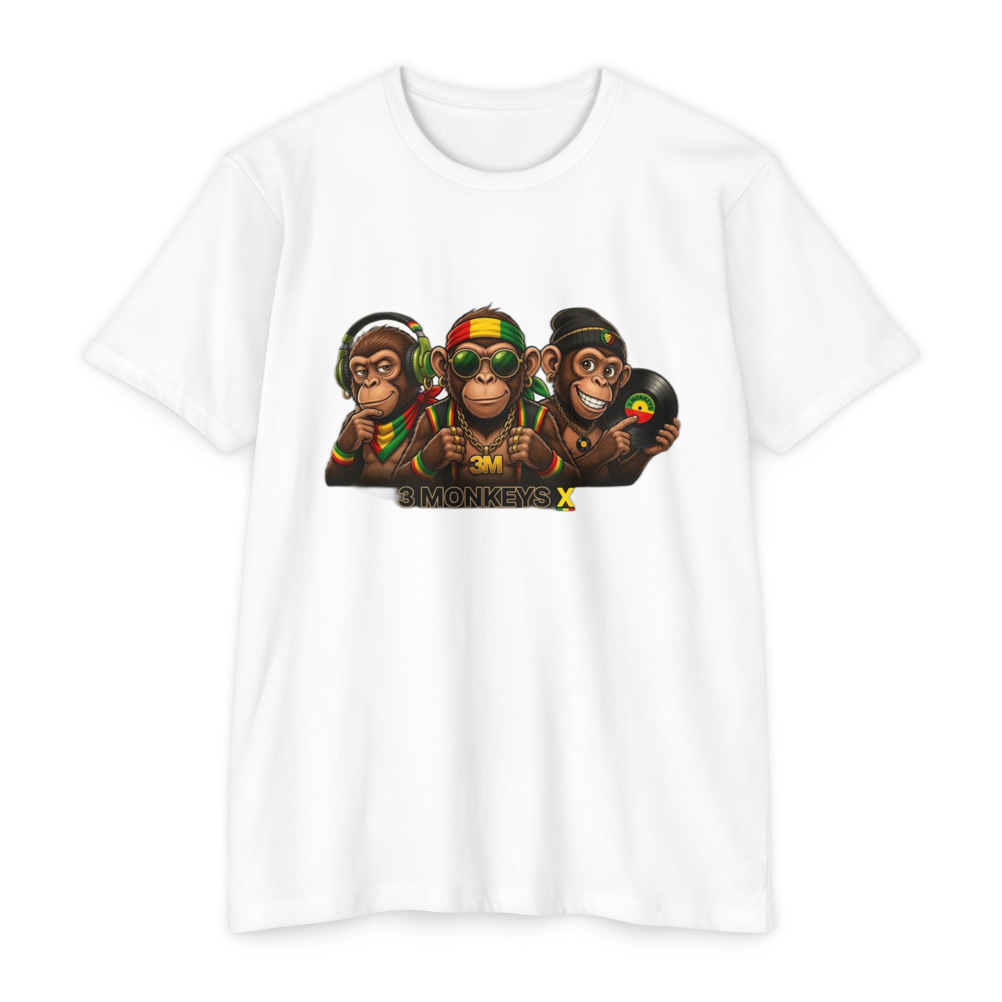 Rasta Monkeys Graphic T-Shirt — Three Wise Monkeys Reggae Design