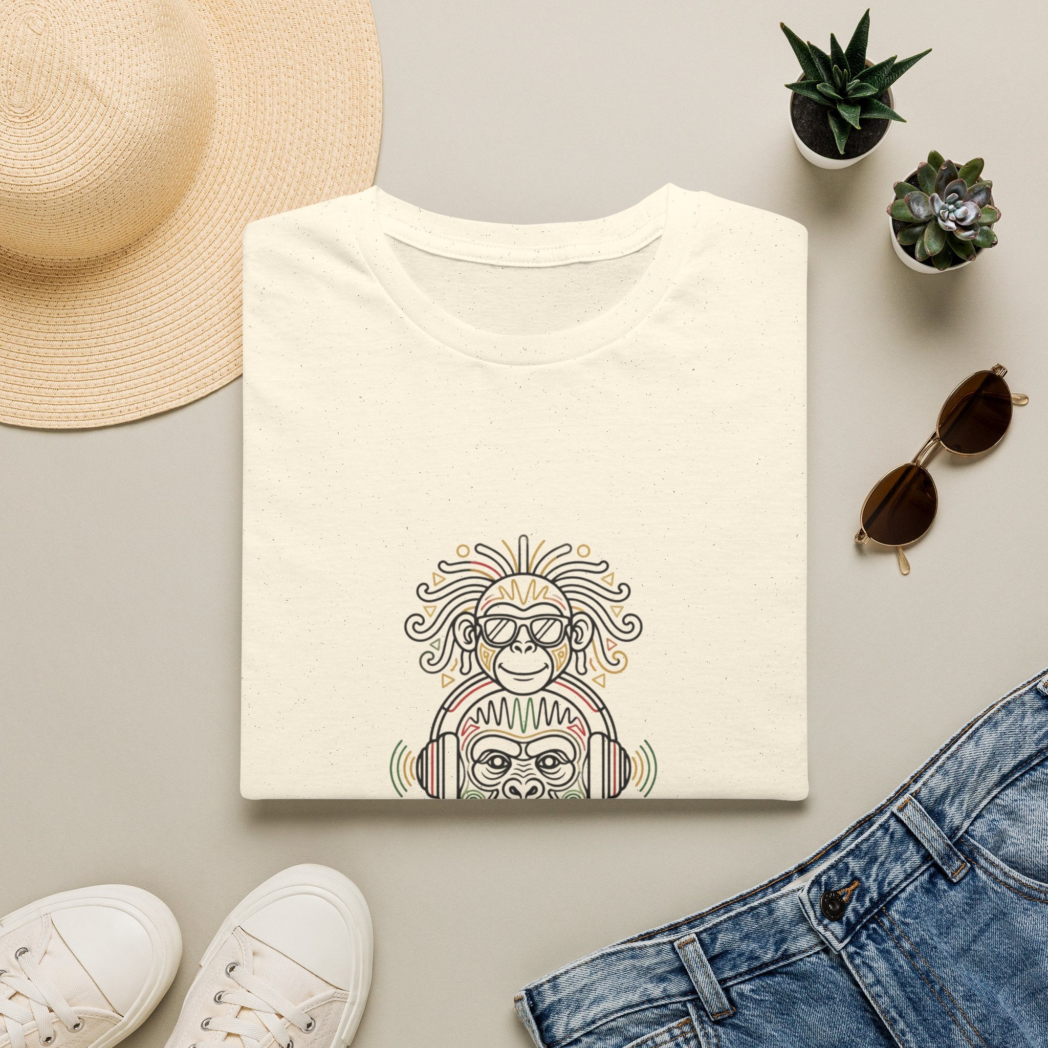 Spiritual Monkey Stack T‑Shirt — Boho Tribal Meditation Graphic Tee