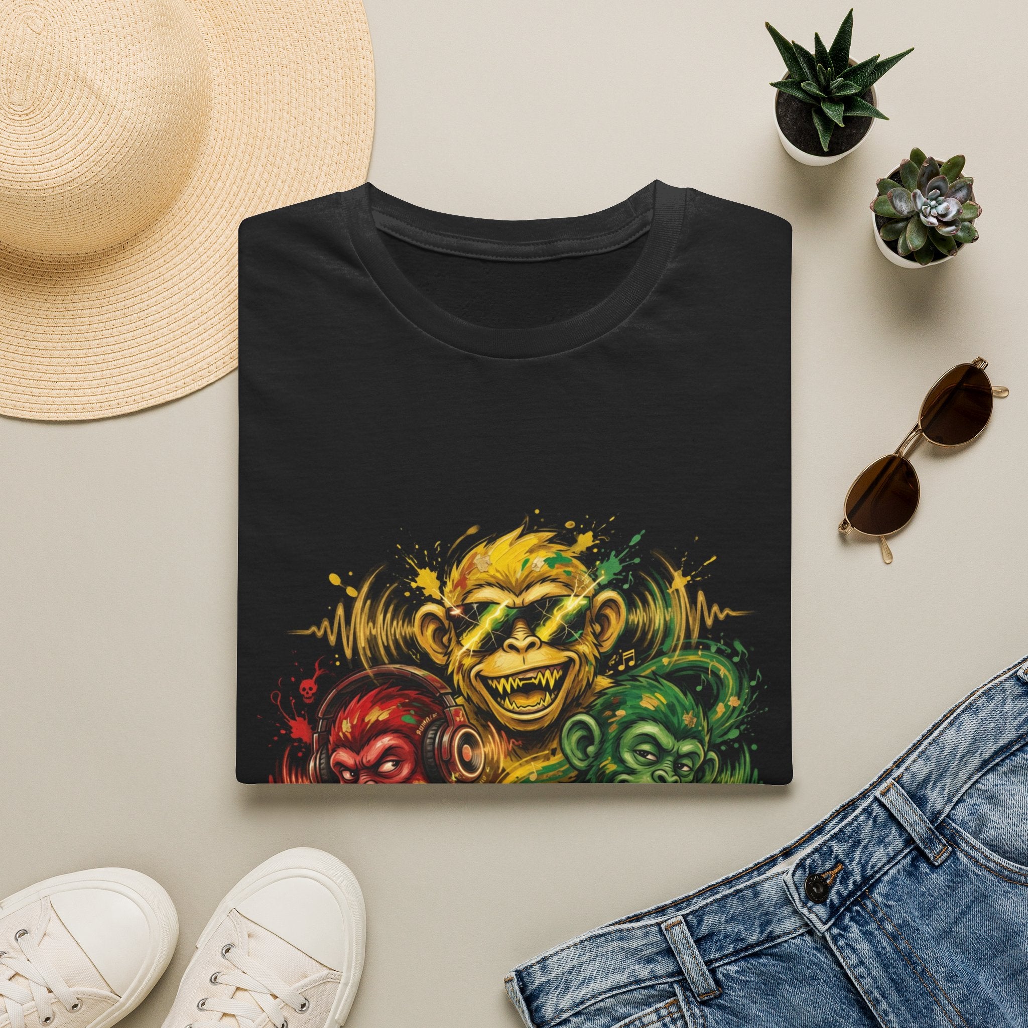Graphic Tee — Three Wise Monkeys Reggae Skull Art T-Shirt