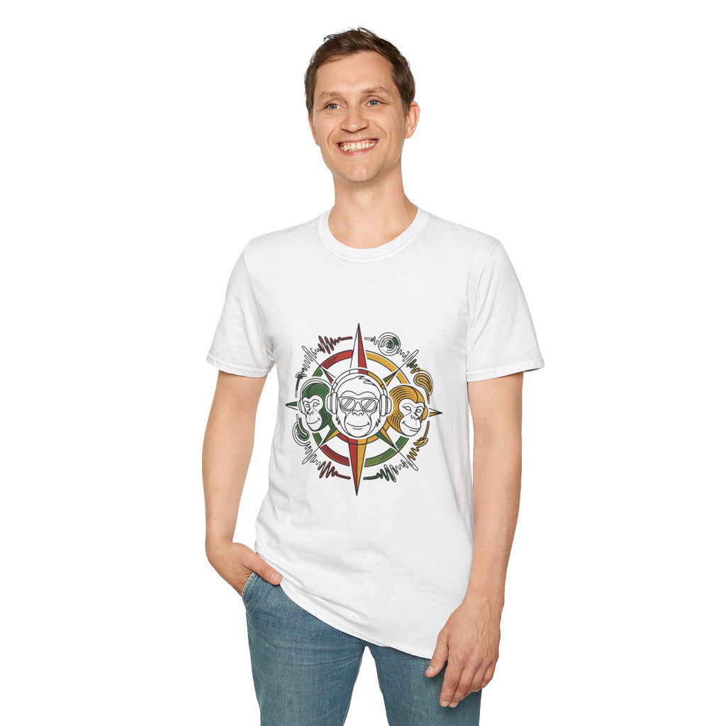 Compass Crew Graphic T-Shirt — Retro Music Skull Compass Design