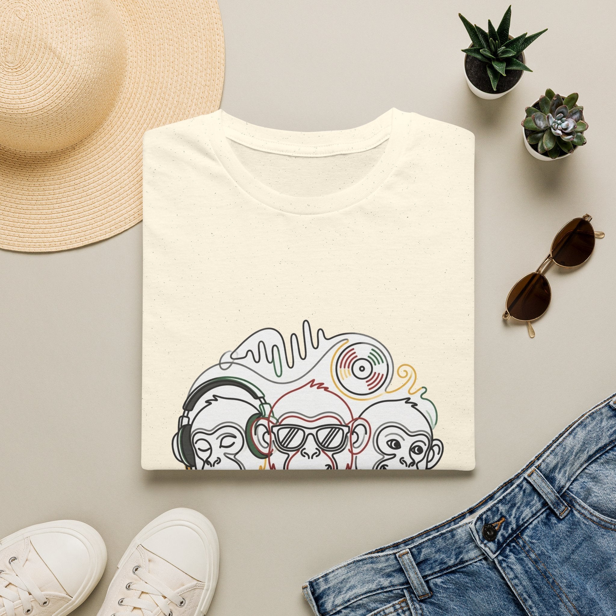 Music Monkeys T‑Shirt — Trio of DJ Monkeys Graphic Tee